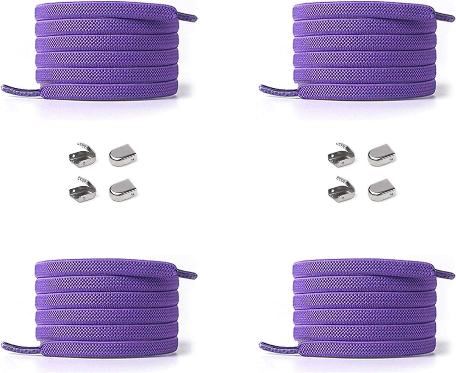 ELANOX Schnürsenkel 4 Stück für 2 Paar Schuhe elastische Schnürsenkel mit Clips, inkl. Enden (Clips) - 8 St. in silber