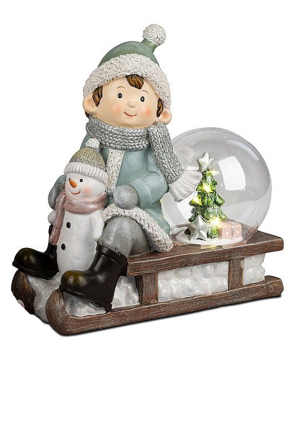 formano Dekofigur Nostalgische Winterkinder auf Schlitten mit LED Beleuchtung