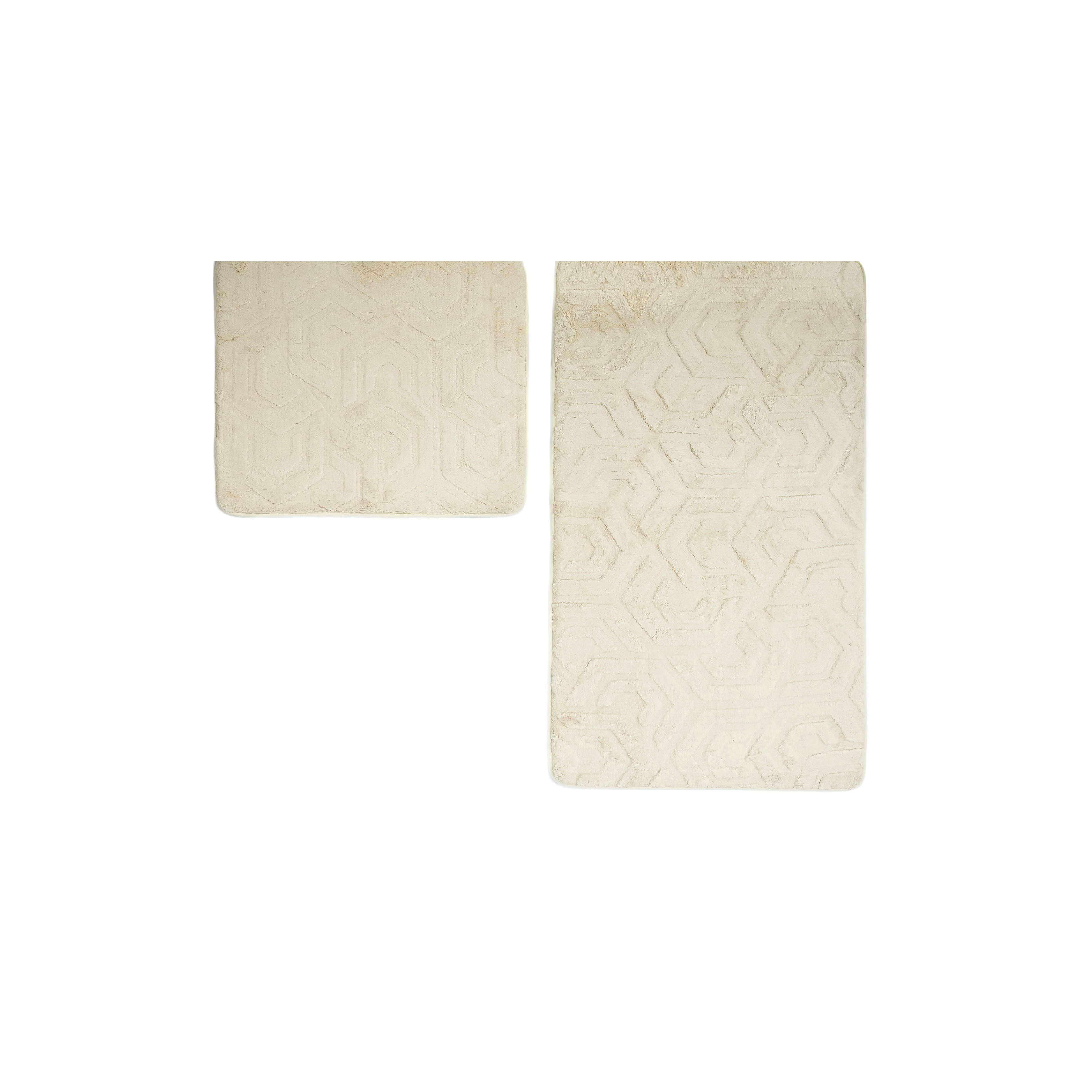 Almina Badematte Elegance WC-Set - 2-teiliges Badematten-Set mit geometrischer Struktur, rutschhemmend beschichtet, 100% Polyester, Rechteckig, Badteppich: 100 x 60 cm, WC-Vorleger: 50 x 60 cm
