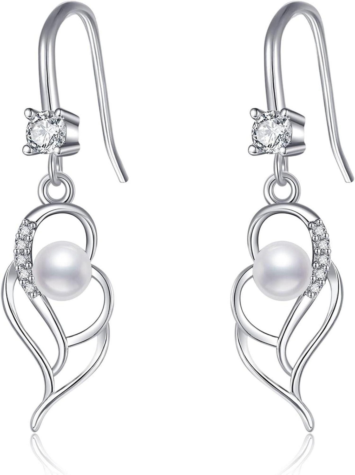 LuxusKollektion Schmuckset 925 Sterling Silber Kleine Creolen Perlenohrringe mit weißer Perle