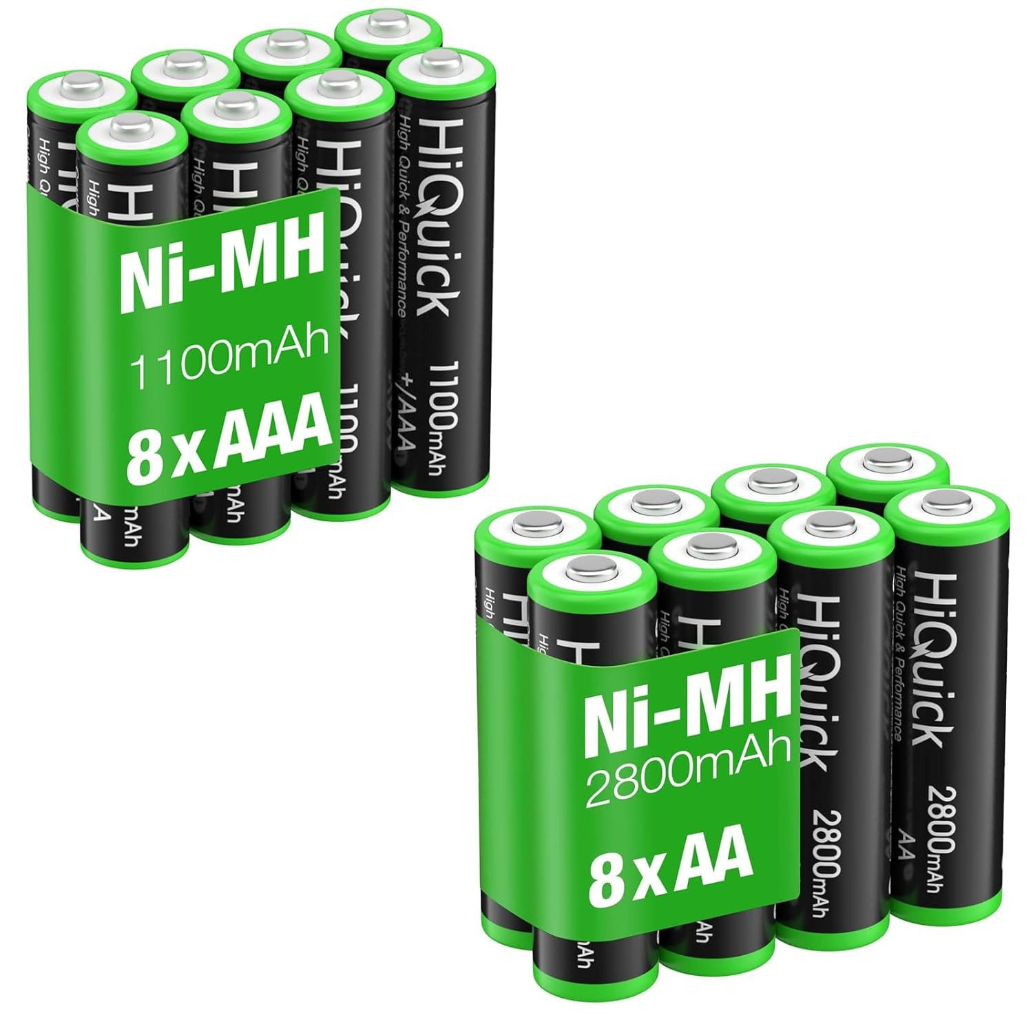 EBL AA Akku 2800mAh 8/12/16 Stück mit AAA Akku 1100mAh 8/12/16 Stück Akku 2800 mAh (1,2 V), 1,2V NI-MH wiederaufladbare Batterien