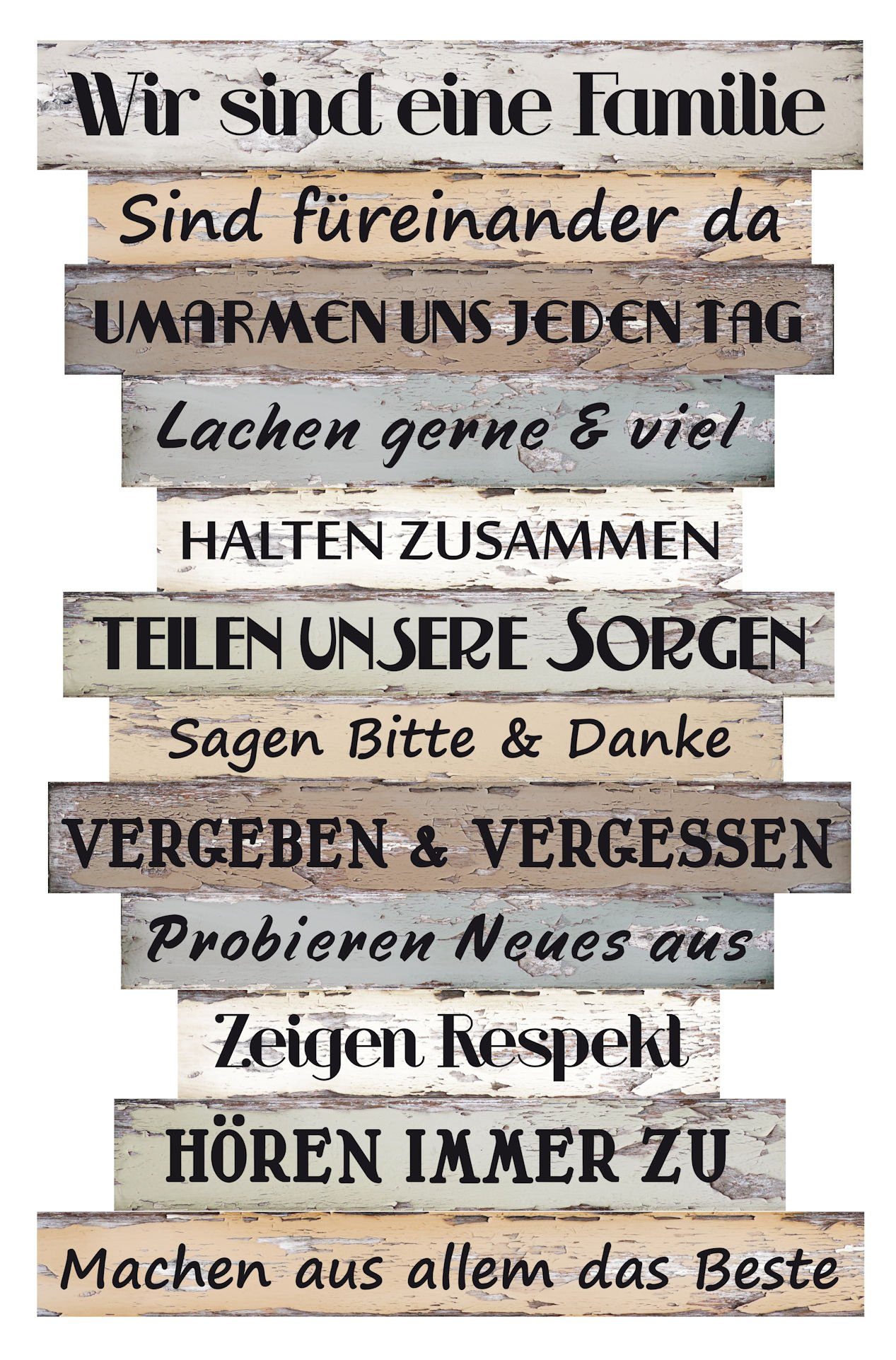 Spetebo Dekoobjekt Plankenschild mit Familienregeln 33 cm, Familiensprüchen Holz mit x 51 - Schild