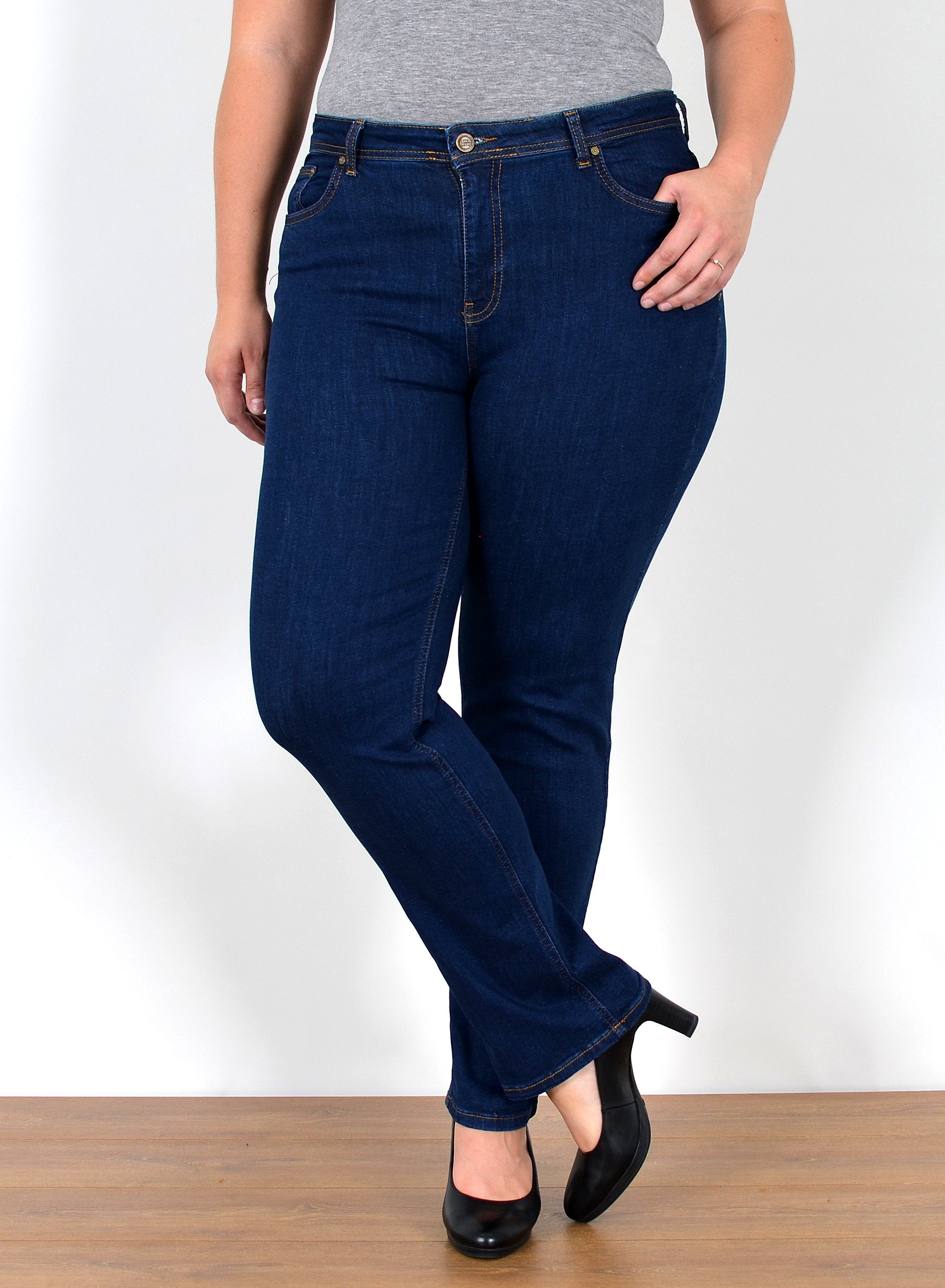 ESRA Straight-Jeans Straight Fit Jeans High Waist Damen Hose Gerade Schnitt, FG3 High Waist Jeans Damen Straight Hose Stretch Jeans bis Übergröße