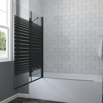 AQUABATOS Badewannenfaltwand Duschwand Duschabtrennung Badewannne Badewannenaufsatz schwarz Eck, 3 teilig 150x140cm mit Duschablage 5 mm Einscheiben-Sicherheitsglas (ESG) mit Nano Beschichtung, faltbar, mit Verstellbereich
