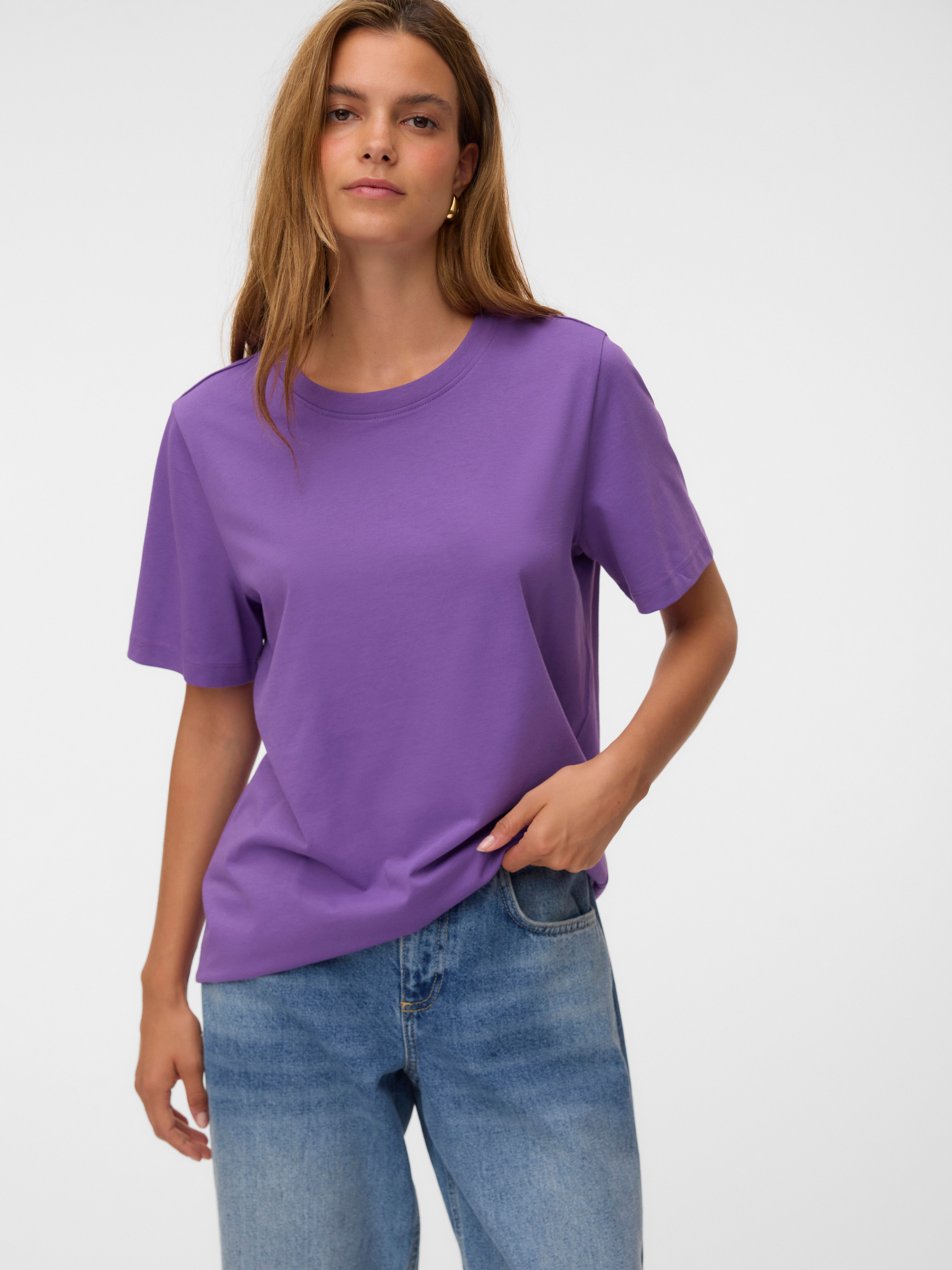 Vero Moda Kurzarmshirt VMPAULINA SS T-SHIRT GA JRS NOOS Baumwolle, regular fit