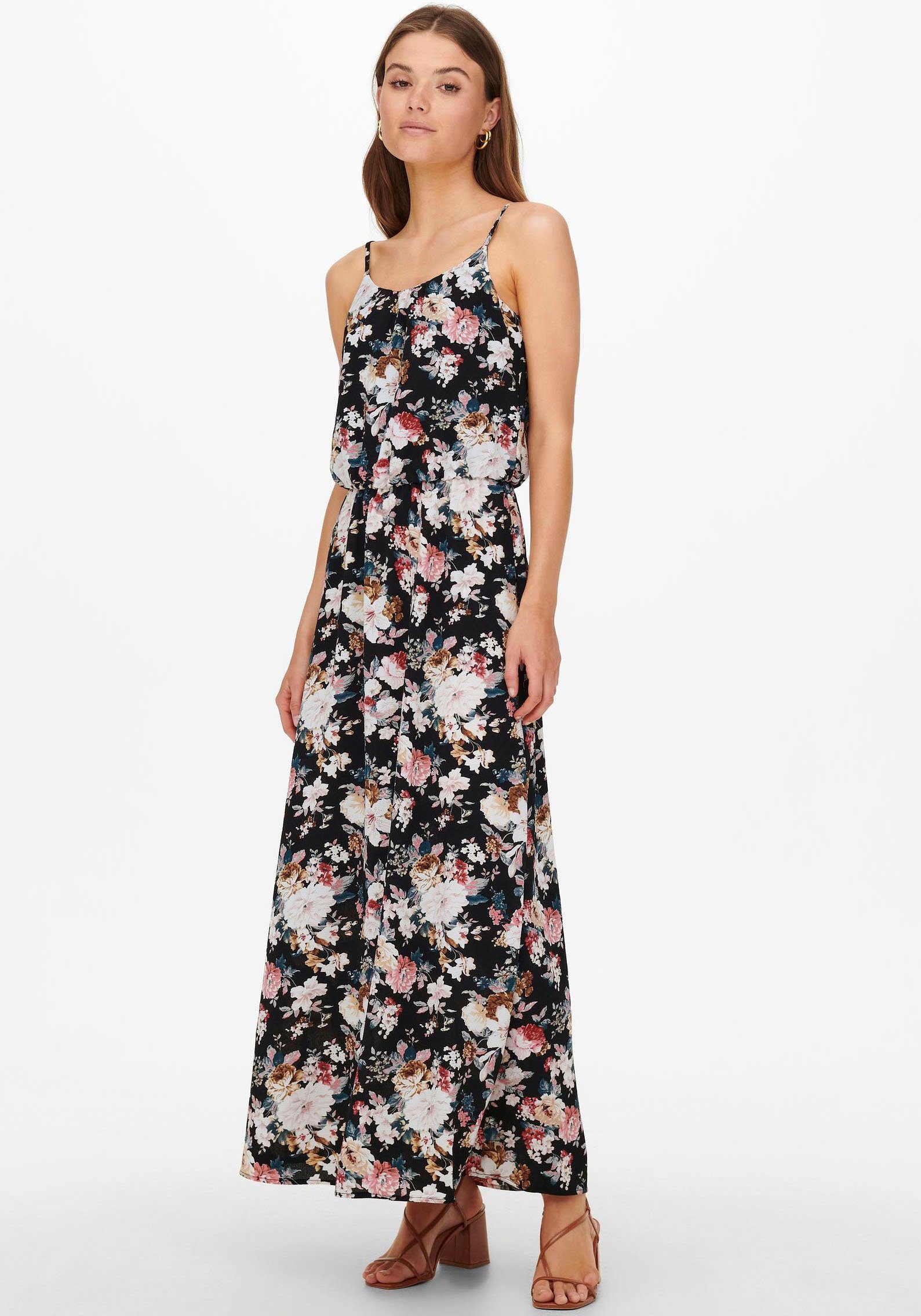 AOP:BIG S/L LARRY mit Maxikleid NOOS ONLWINNER ONLY PTM DRESS MAXI Spaghettiträger Black FLOWER