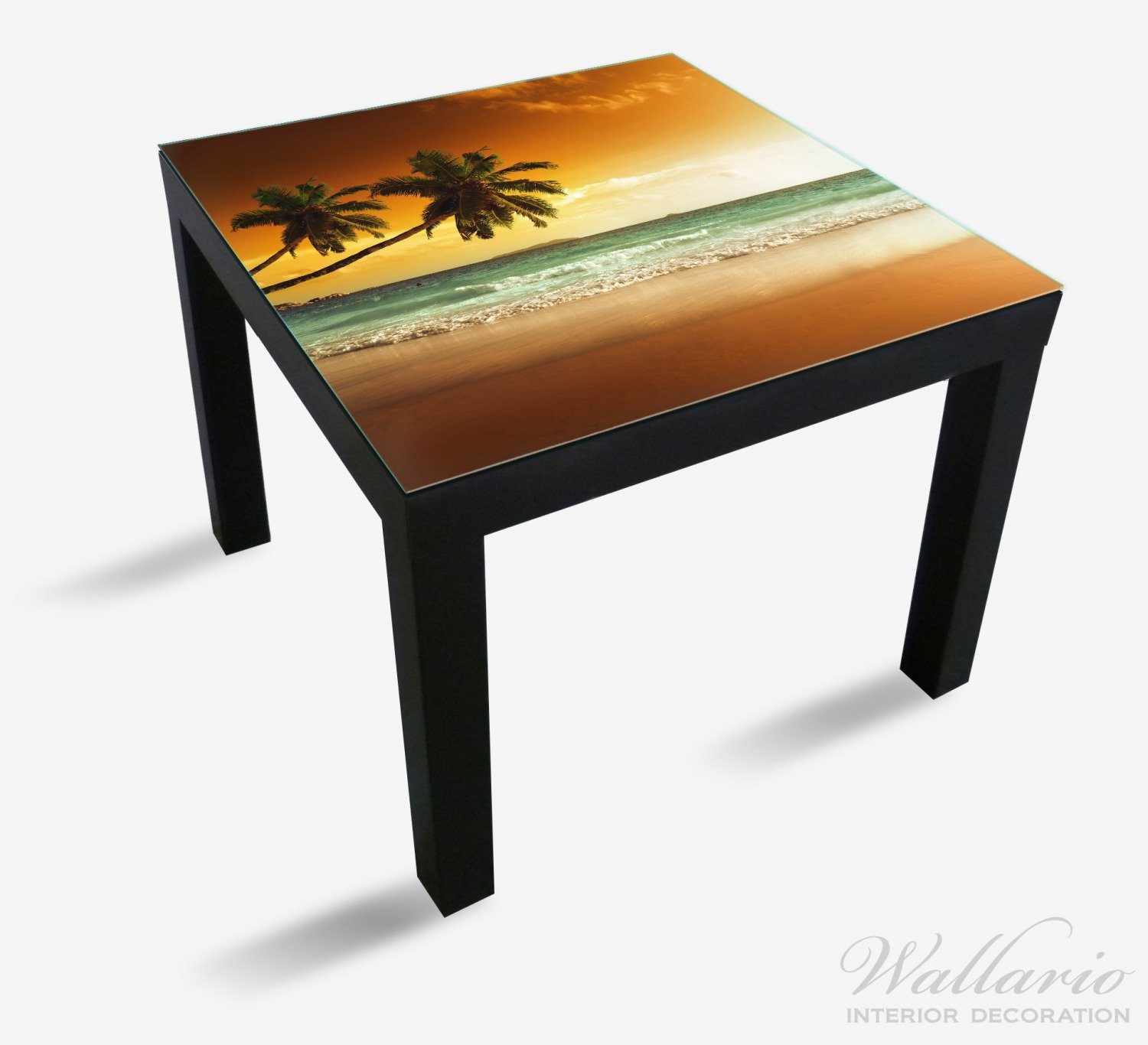 geeignet (1 am St), Sonne für Tischplatte bei Wallario untergehender Sandstrand Lack Tisch Ikea Palmen