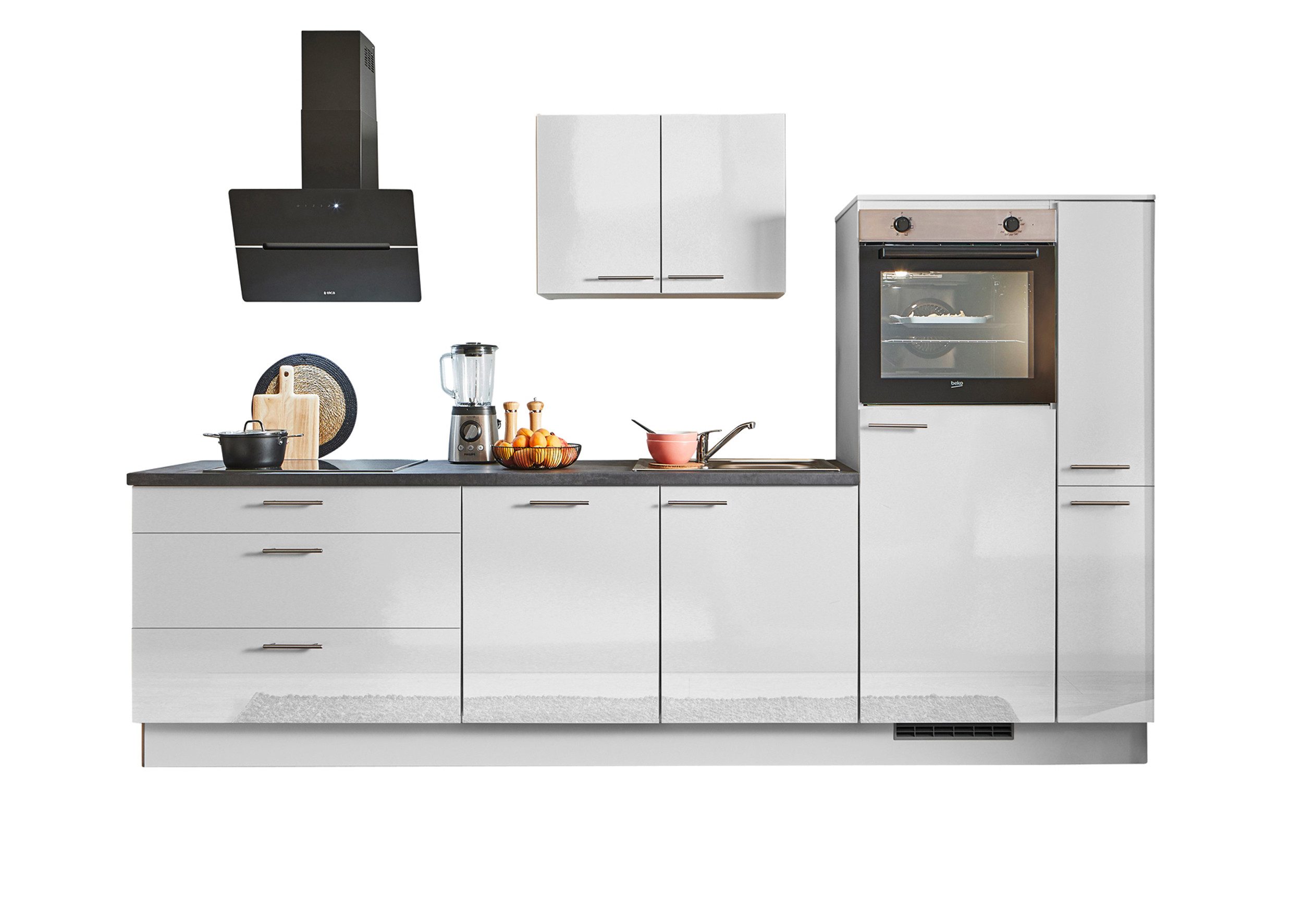 pino Küchenzeile Stockholm, individuell anpassbar, gratis Küchenplanung mit Profis, (Breite 300cm), vormontiert, wahlw. mit E-Geräten, Preis inkl. Lieferung & Montage