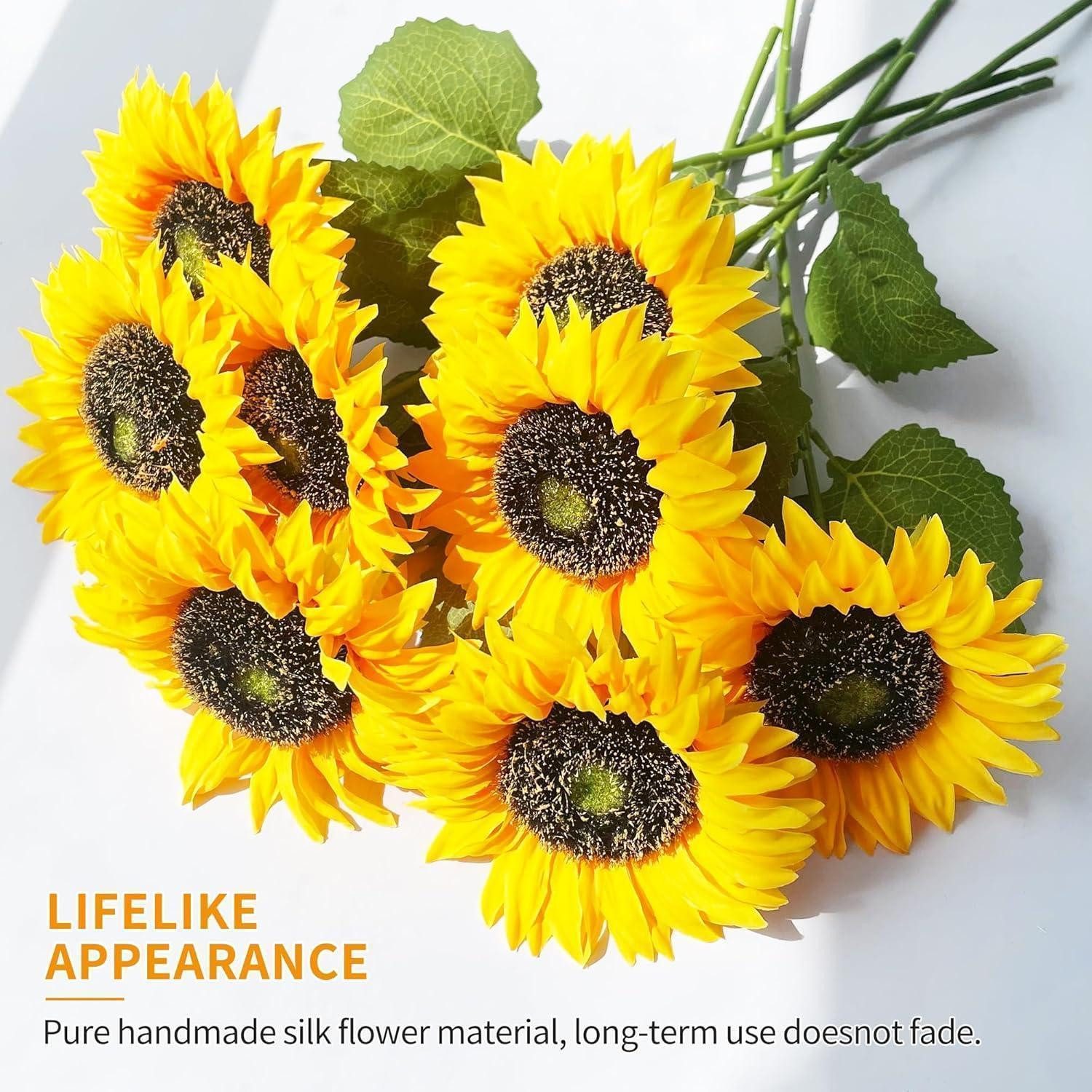 Kunstblumenstrauß Künstliche Sonnenblumen Deko 8er Set 40cm Gelb für Hochzeit Tischdeko, LuxusKollektion