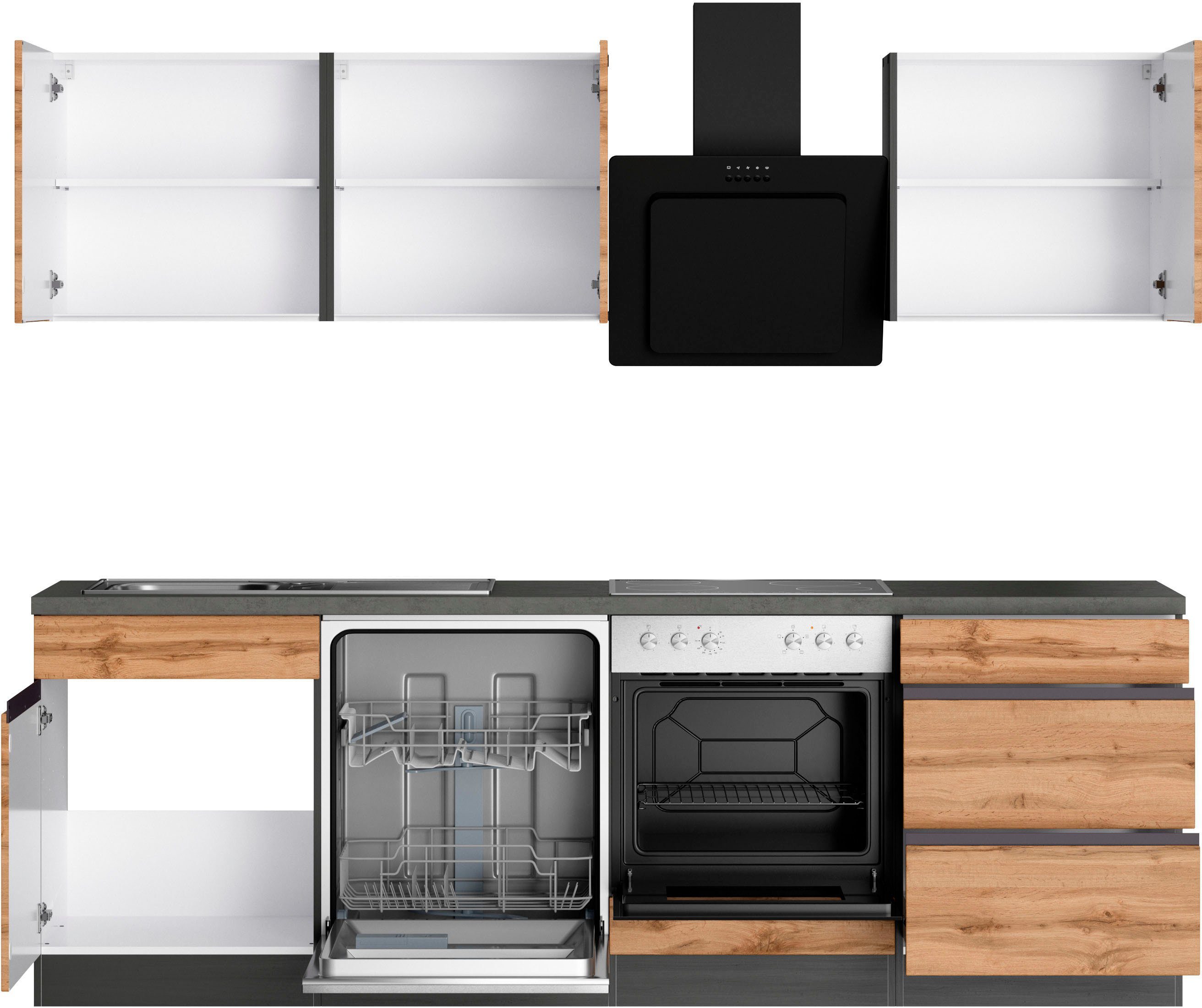 KOCHSTATION Winkelküche KS-Riesa, Stellbreite 340x150 cm, wahlweise mit oder ohne E-Geräte