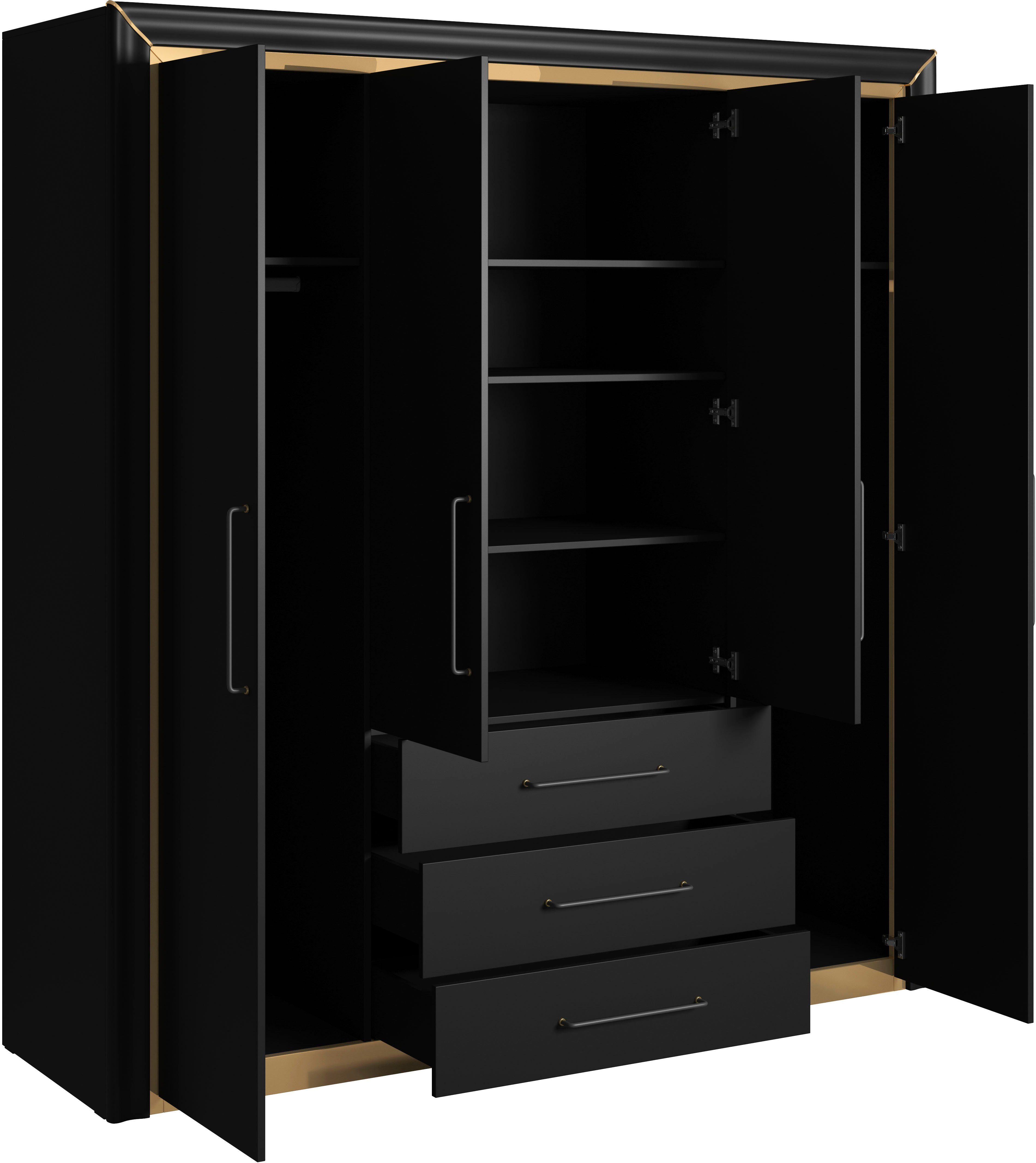 mit schwarz Schlafzimmer-Set Leonique silber-oder Arno, goldfarbener (4-St), Spiegelfolie matt