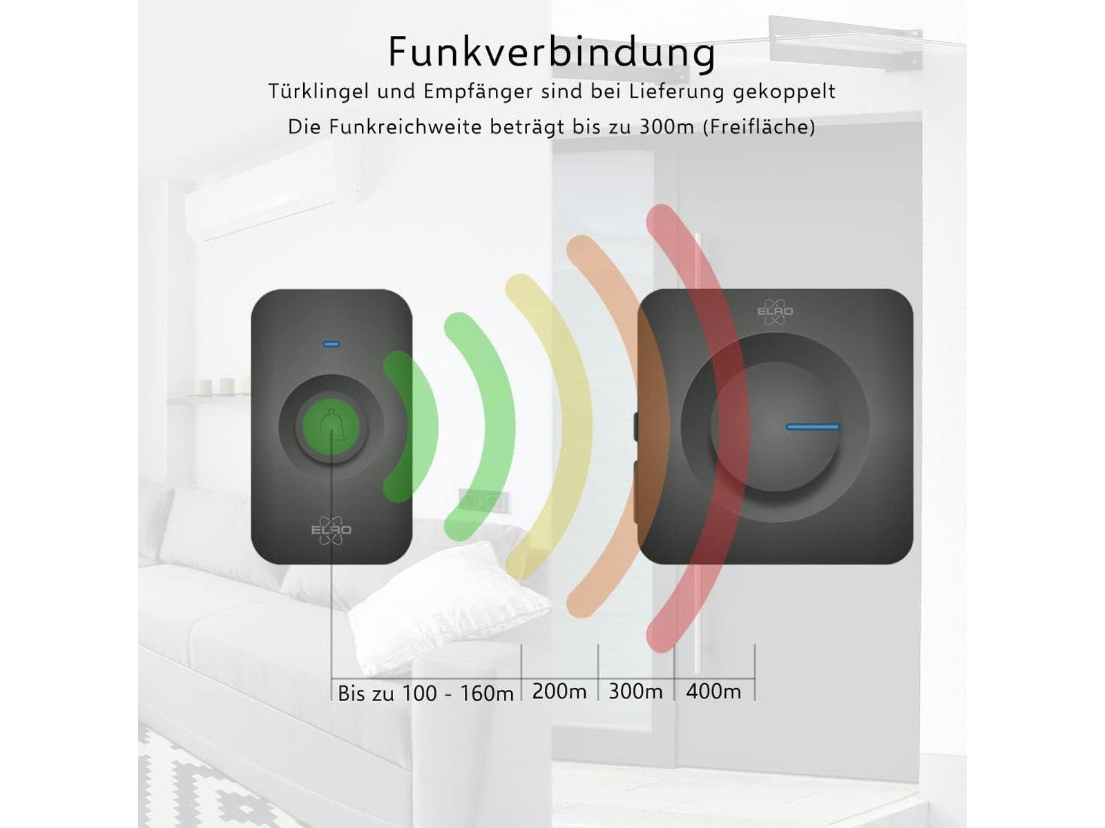 Elro Türklingel-Set, 2 Empfänger, 52 Klingeltöne, (3-tlg), Funkklingel mit Batterie Klingelanlage mit 2 Türgongs für Schwerhörige – Bild 5 von 5