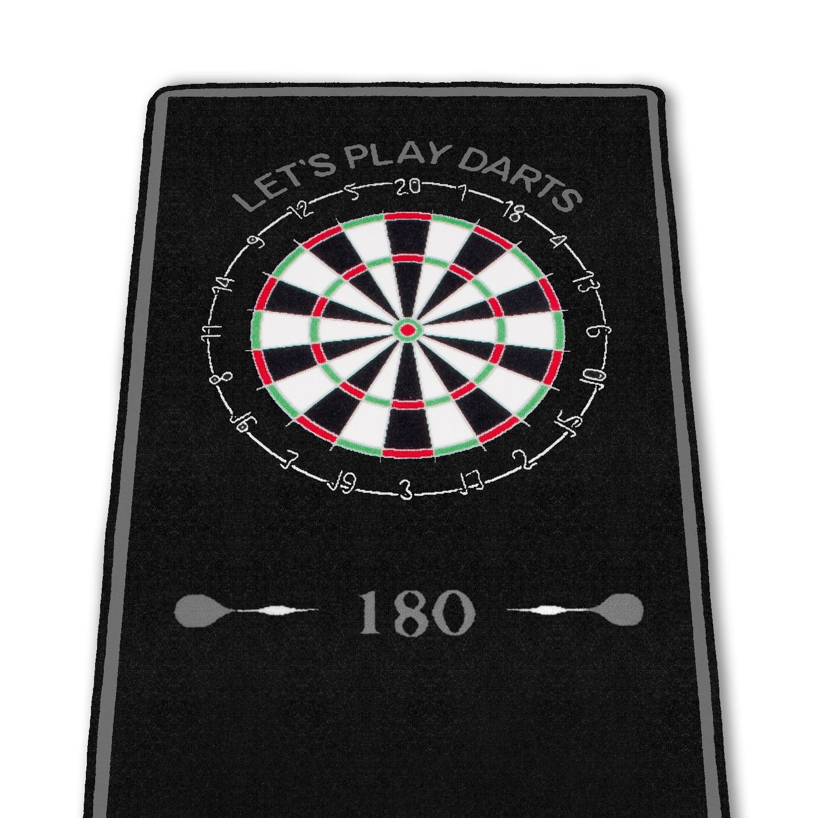 XQMAX Dartscheibe Turnier Dartteppich Spielabstand mit offiziellem (Teppich, 237x80cm, Dartmatte grau/schwarz Motiv), mit