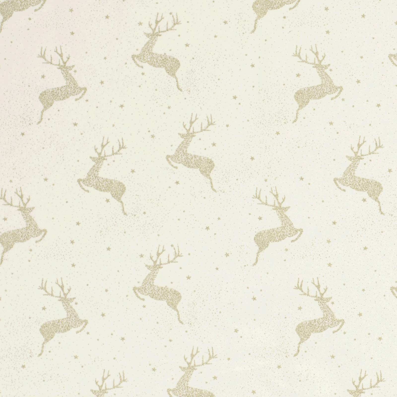 maDDma Stoff 1m Popeline Dekostoff Baumwollstoff goldener Hirsch Weihnachten, weiß