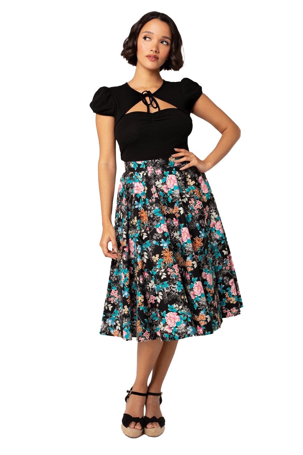 Hell Bunny A-Linien-Rock Umi 50's Swing Skirt Asiatischer Blumenmuster Vint günstig online kaufen