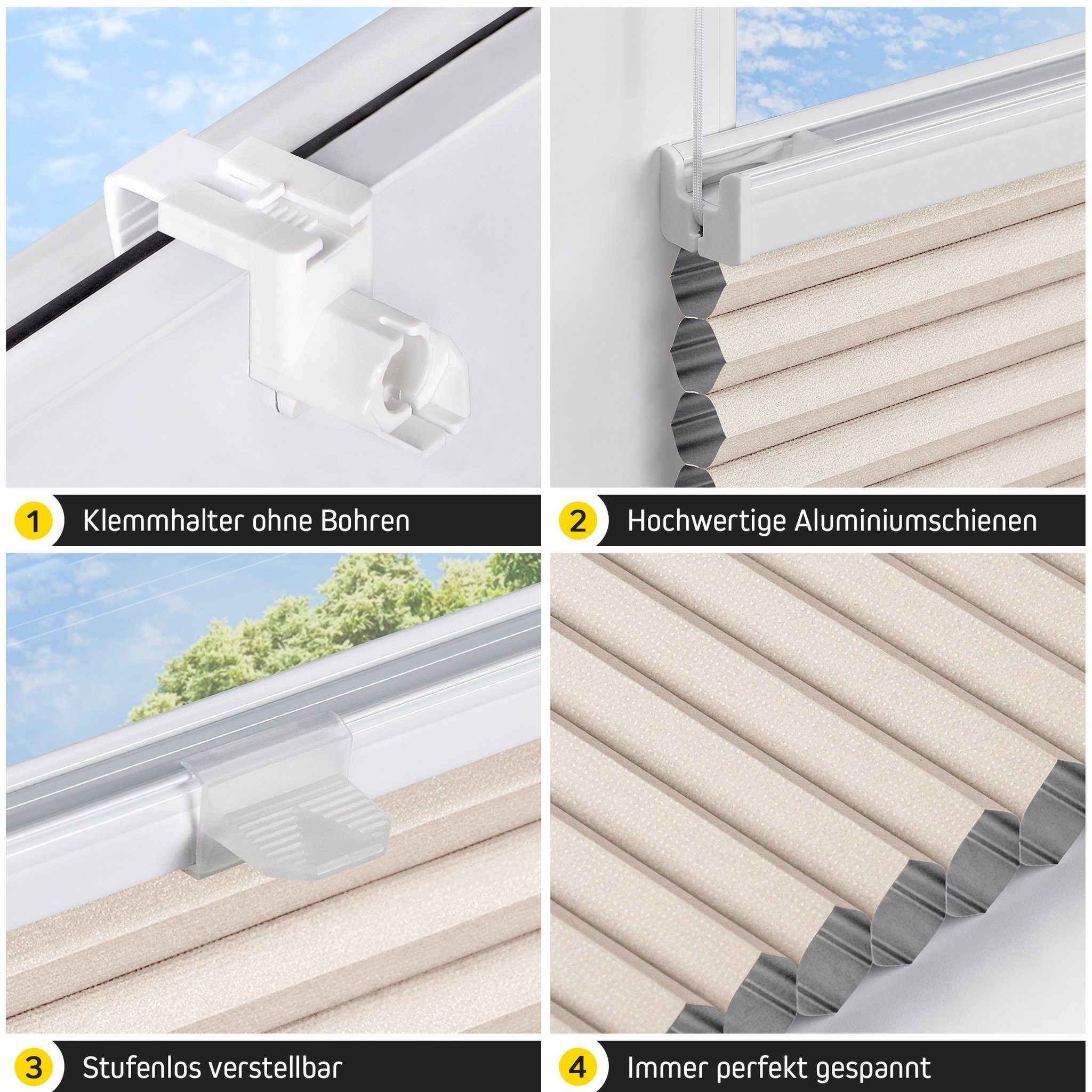 jalousiescout Wabenplissee Pure Wabenplissee, 30 x 90 cm, creme, verdunkelnd, ohne Bohren, klemmen, Klemmfix, Thermo Plissee Sonnen-, Sicht- und Hitzeschutz, für Fenster und Tür