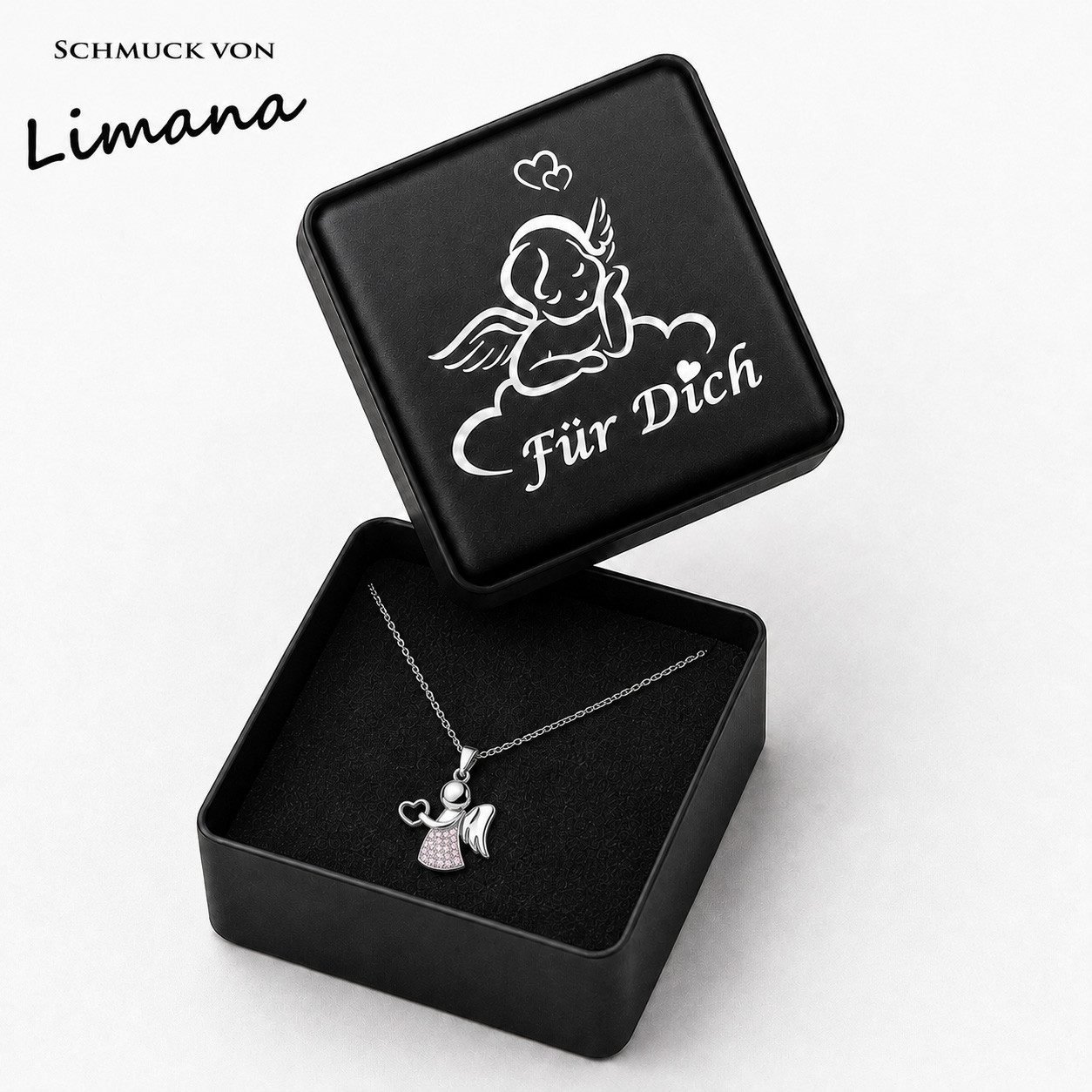 Limana Engelanhänger Schutzengel Kinder Mädchen Kette 925 Silber Herz Zirkonia Geschenk (Schmuck inkl. Dose), Geburtstag Weihnachten Einschulung Konfirmation Ko – Bild 5 von 5