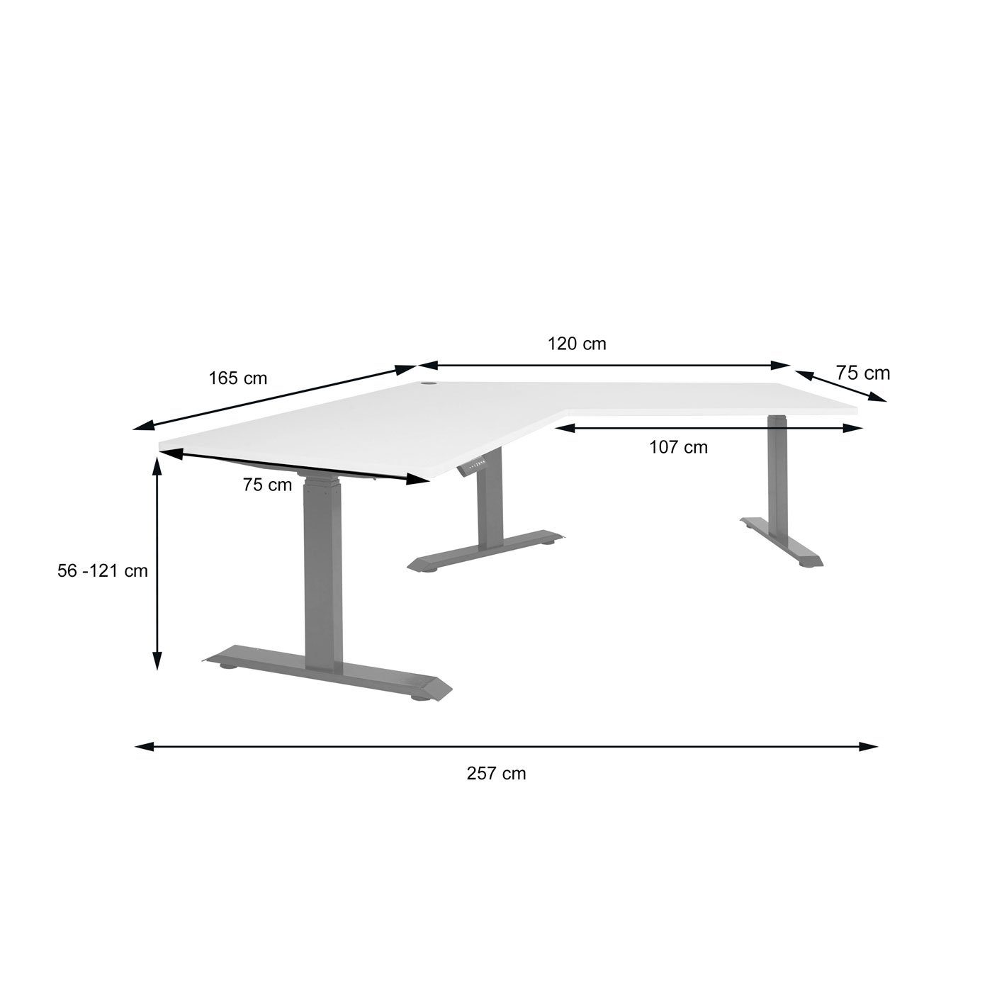grau weiß, MCW-D40-3in1 MCW Kabel Tischplatte Schreibtisch | in Aussparungen der Zwei für (3-St), grau | weiß