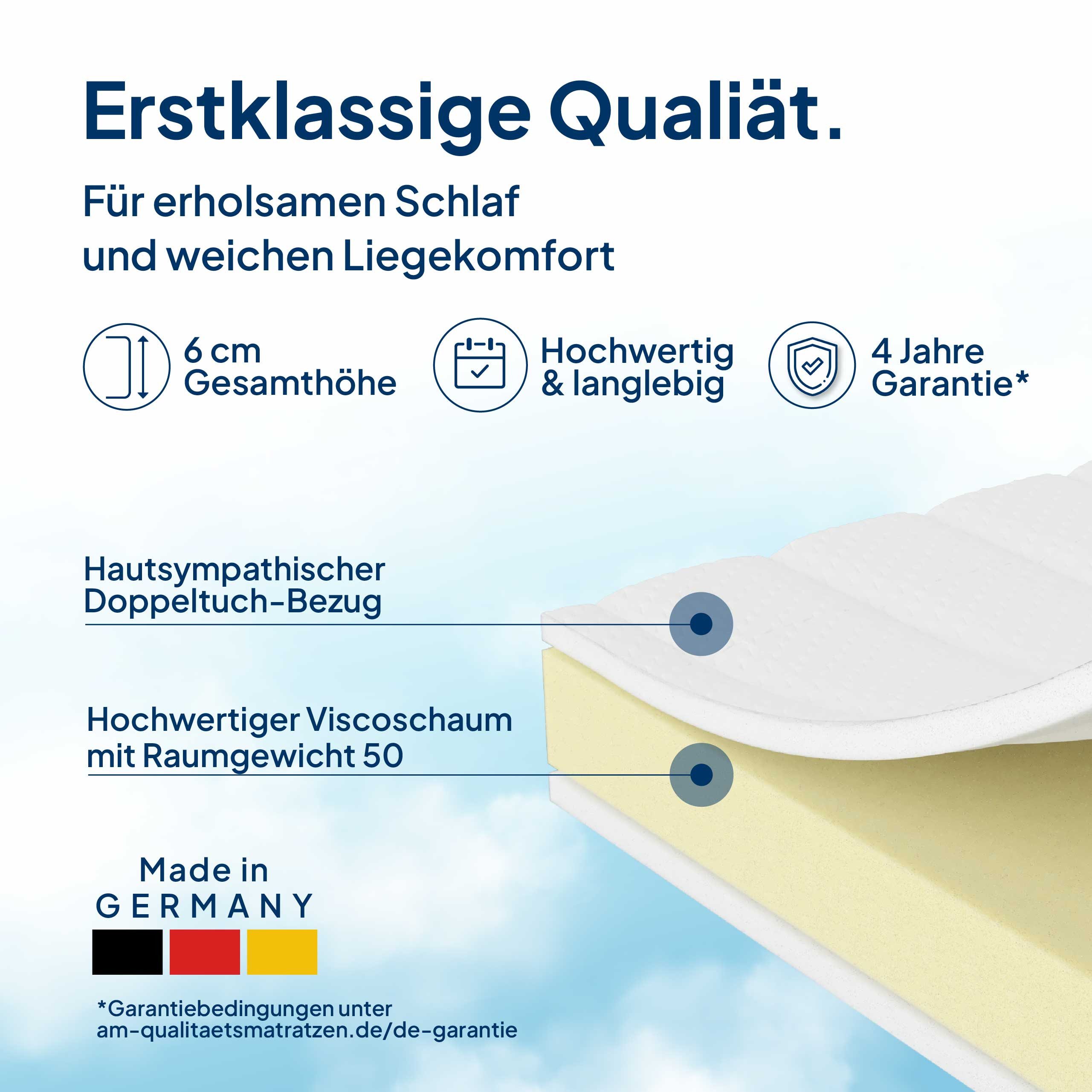 AM Qualitätsmatratzen, Topper Visco, Viscoschaum Topper, Weich & Anpassungsfähig, Memory Effekt, 6 cm hoch, Viscoschaum (6cm), 90x200 cm