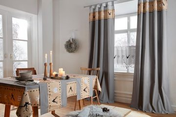 Scheibengardine Xaver, my home, Stangendurchzug (1 St), halbtransparent, Voile, Halbtransparent, Bedruckt, Baumwolle, weihnachtliches Design