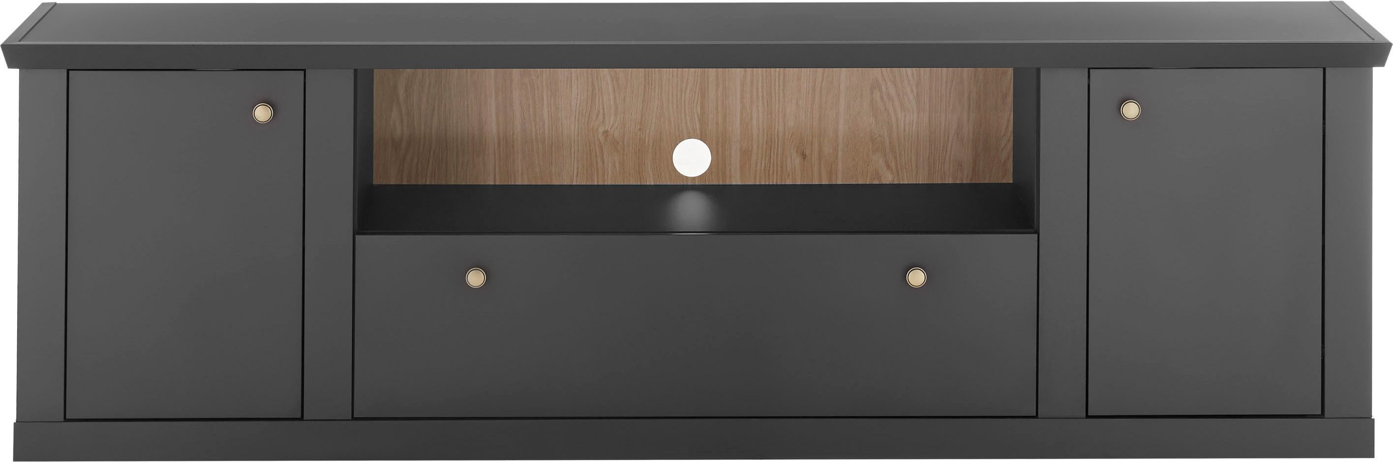 Home affaire Lowboard Lincoln, moderner TV-Schrank, schwarze Kommode, TV-Unterschrank, edles Design, messingfarbene Knopfgriffe, in 2 Größen verfügbar