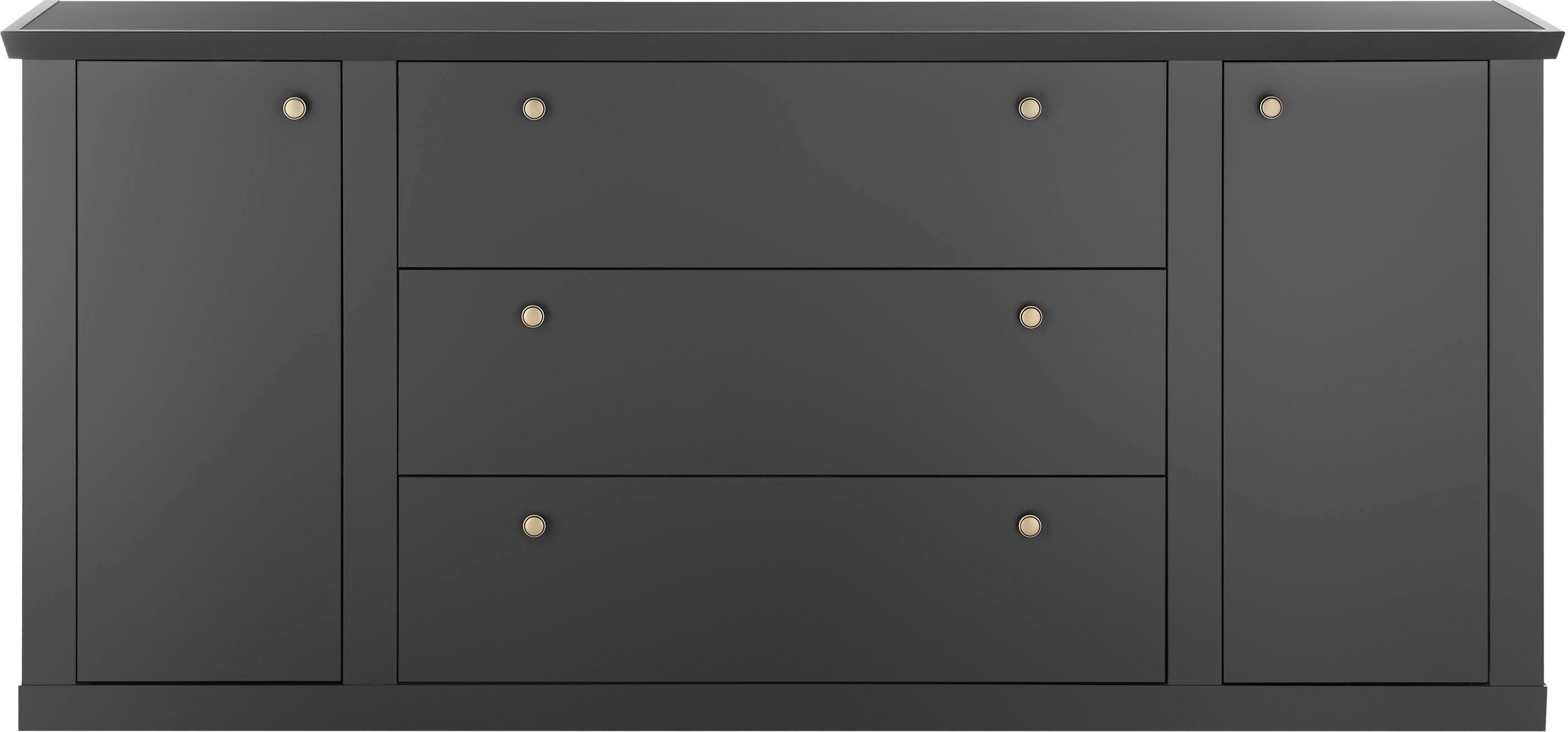 Home affaire Sideboard Lincoln, moderner Schrank, schwarze Kommode, 205 cm breit, edles Design, messingfarbene Knopfgriffe, in 2 Größen verfügbar