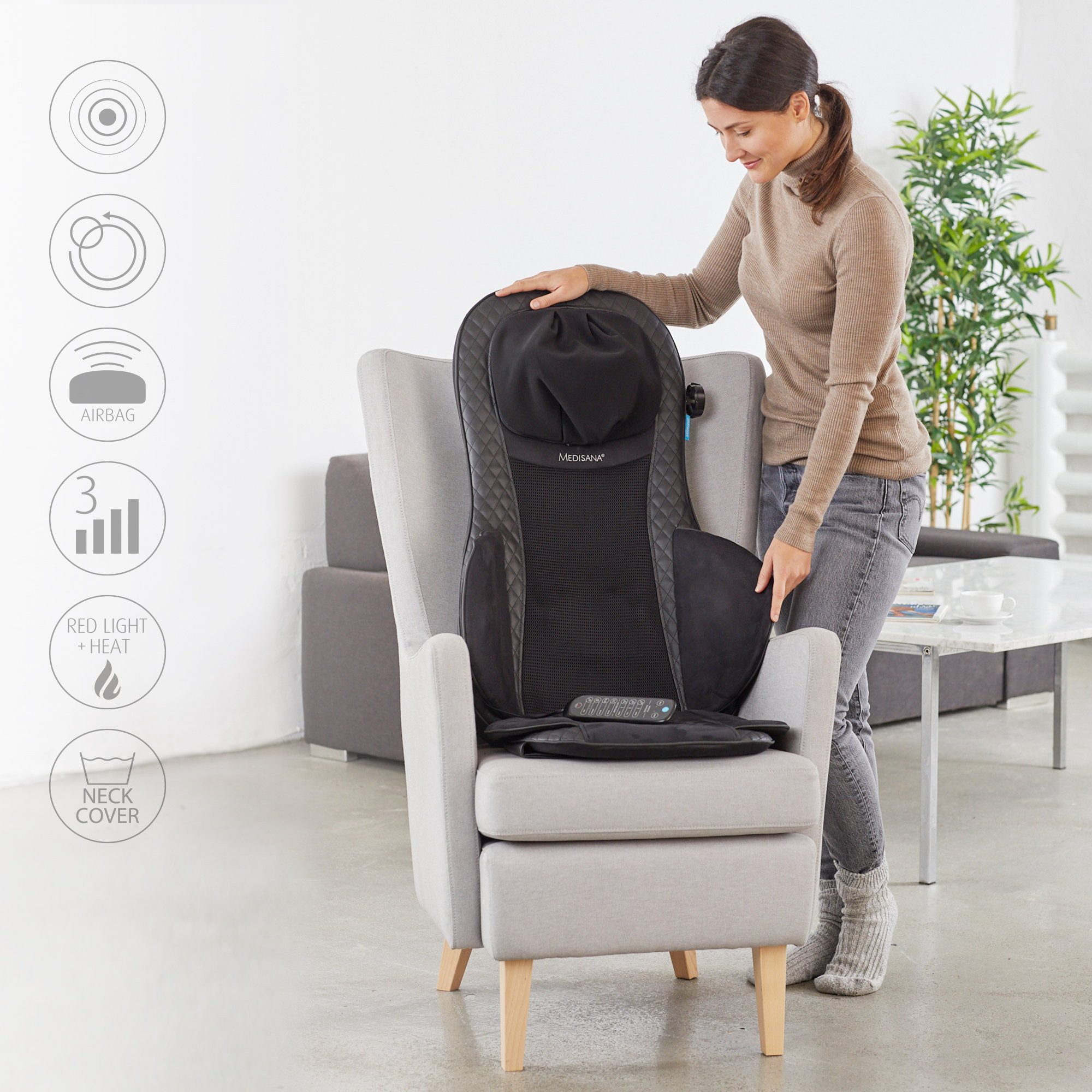 medisana Massagesitzauflage MCG 820, Shiatsu-Massagesitzauflage mit Gel-Massageköpfen und Akupressurmassage – Bild 4 von 5