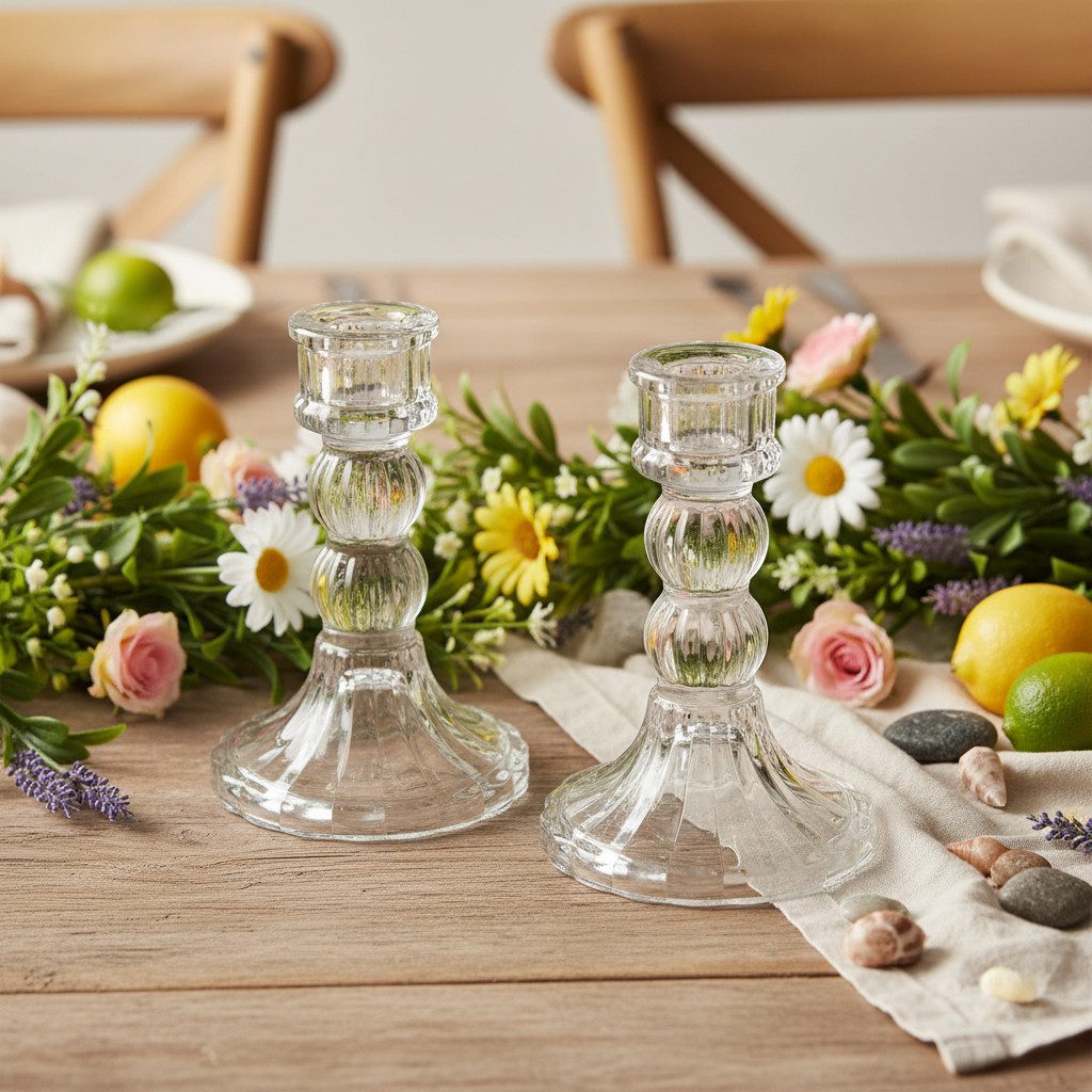 Florists Products Kerzenhalter Eleganter Glas-Kerzenhalter für stilvolle Tischdekorationen, 2 Stück