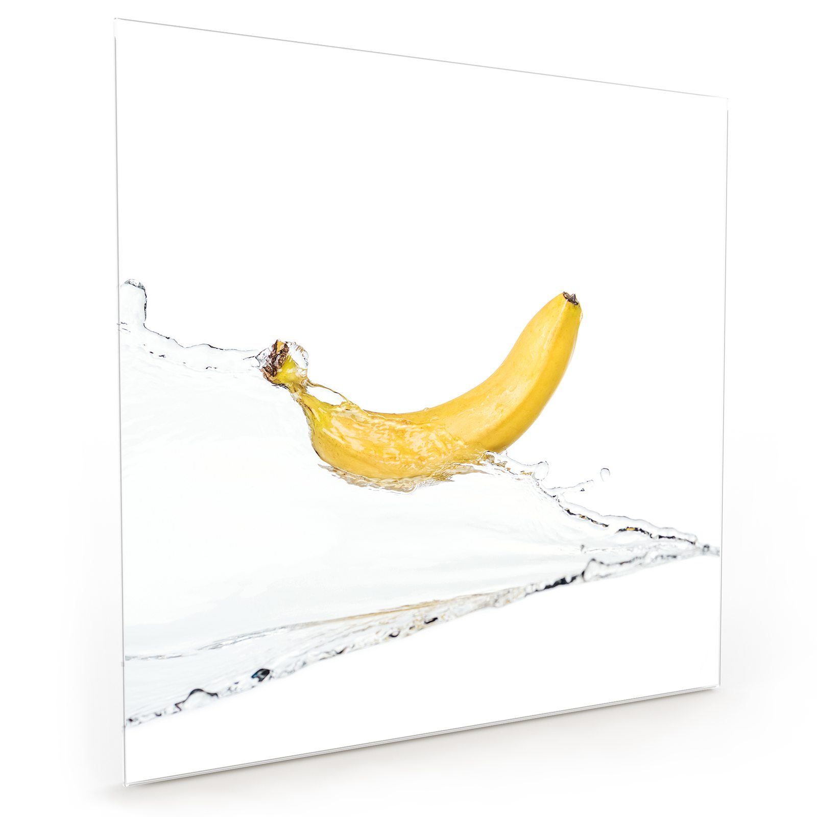 Primedeco Küchenrückwand Küchenrückwand Spritzschutz Glas mit Motiv Banane auf Wassersplash