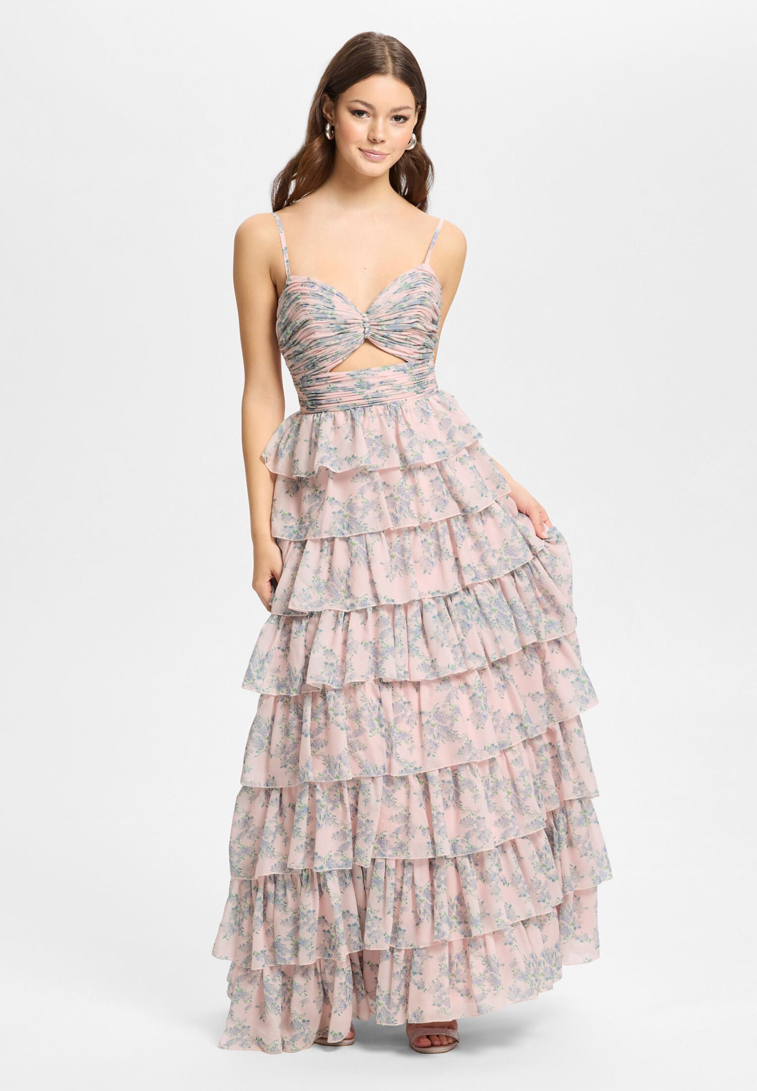 Hey Kyla Abendkleid - Printkleid mit Volantrock und Cut-out Detail Taillierter Schnitt mit ausgestelltem Rockteil