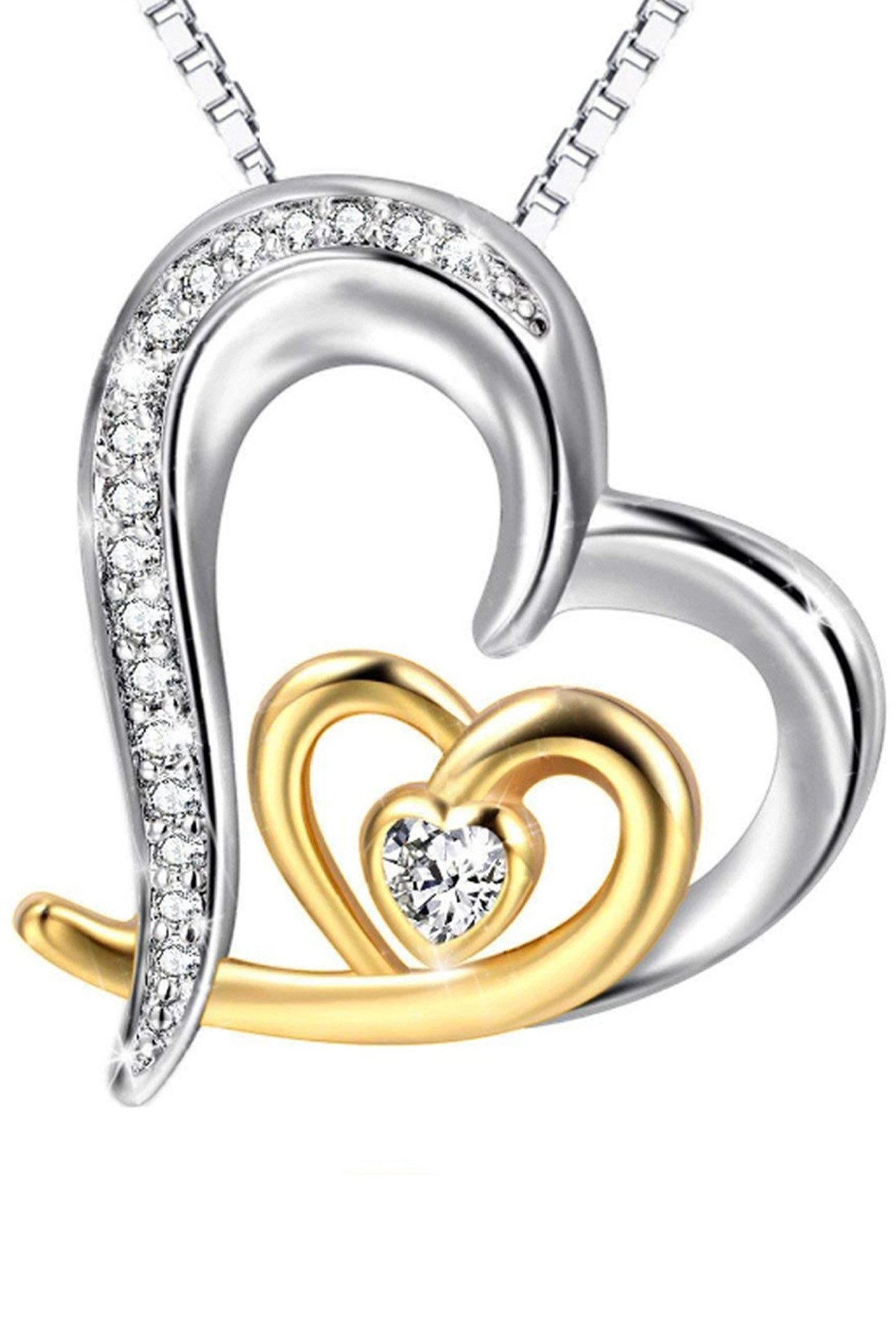 Herzkette Halskette 925 Sterling Silber Kette mit Herz Anhänger