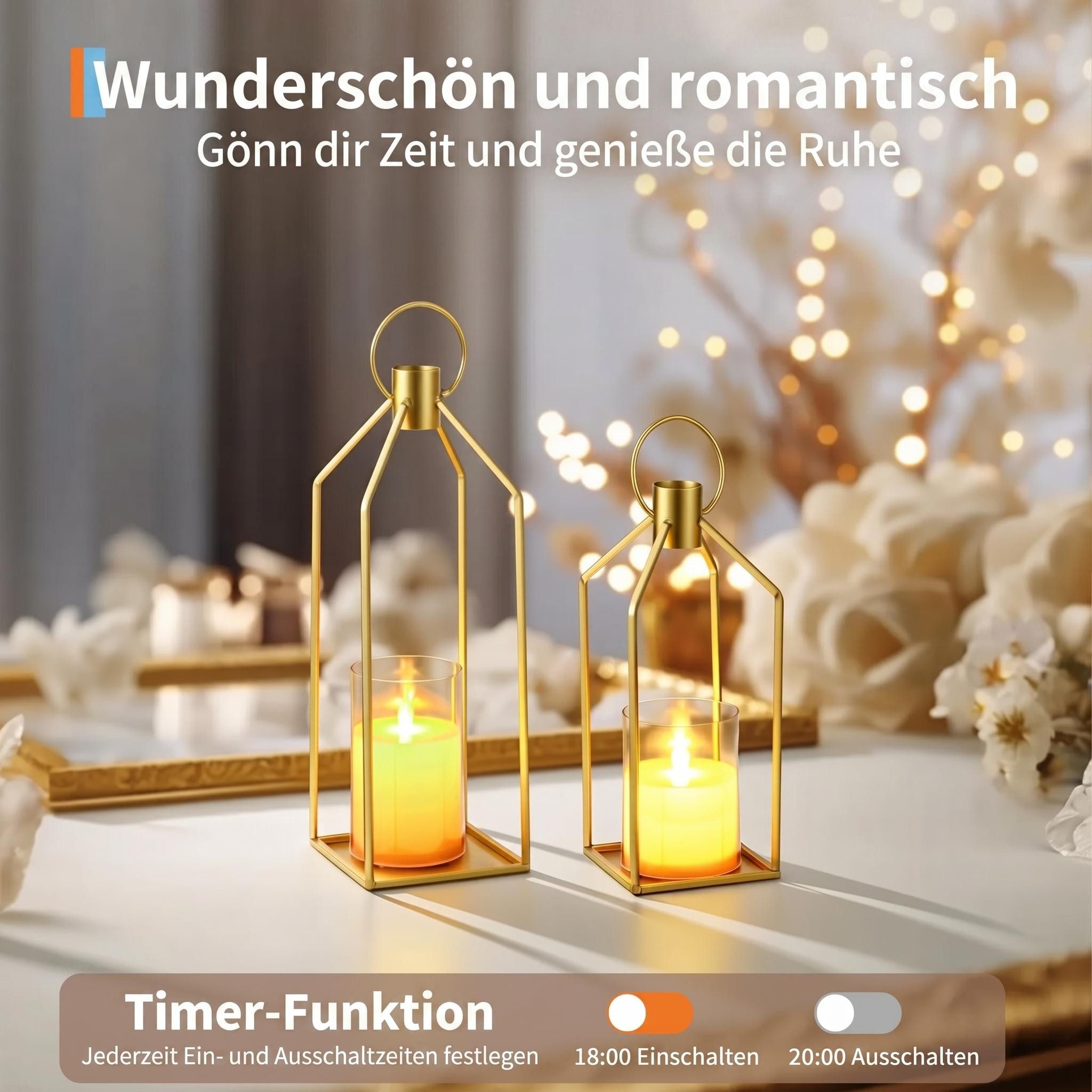 GarveeMore LED-Kerze flackernde Kerzenständer Set mit Fernbedienung, Timer (3-tlg), 30/38/48 cm, batteriebetrieben, Eisen & Acryl, Schwarz/Gold