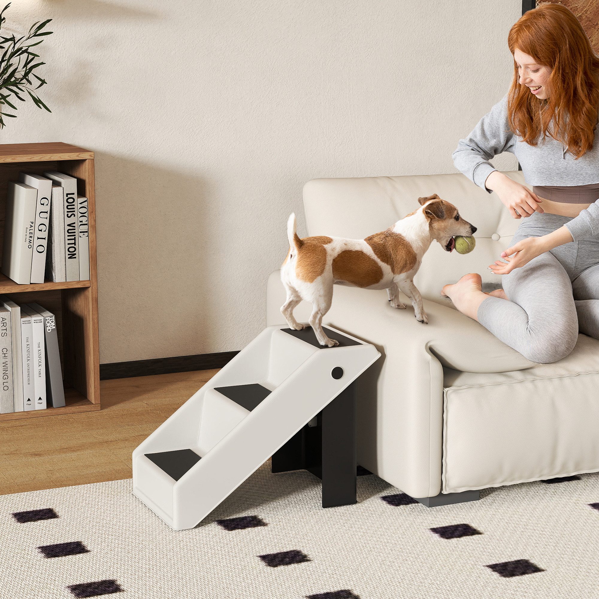 PawHut Haustiertreppe 3 Stufen 36,5 cm Hoch für Kleine Hunde Hunderampe Einstiegshilfe (faltbare, tragbare Katzentreppe, 1-St., Hundetreppe 3 Stufen), für kleine Hunde und Katzen bis zu 10 kg, 53x30,5x36,5 cm, Cremeweiß