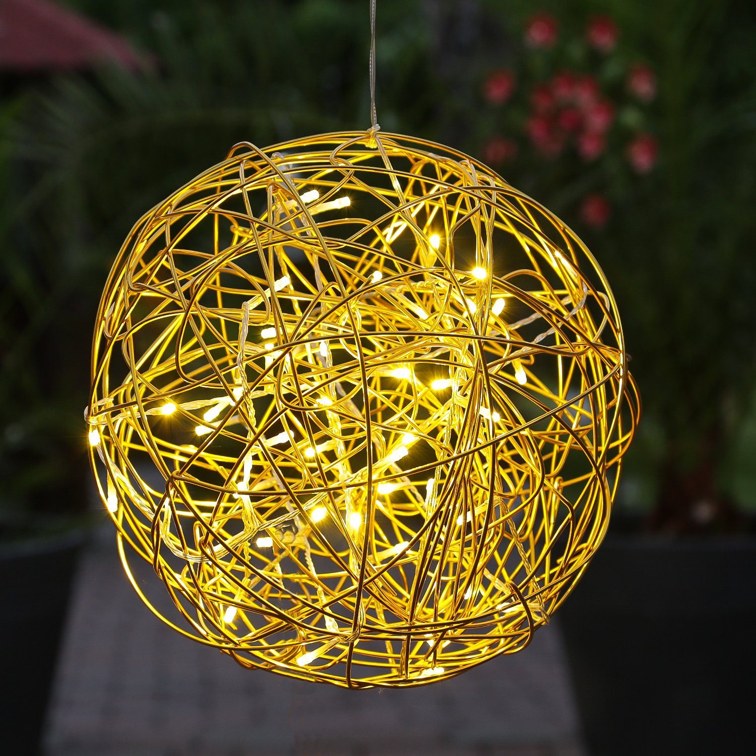MARELIDA LED Kugelleuchte LED Drahtkugel 30cm 50LED gold Kugelleuchte Leuchtkugel Gartenleuchte, LED Classic, warmweiß (2100K bis 3000K)