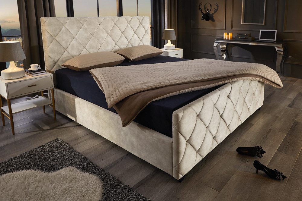 riess-ambiente Boxbett ELYSIUM 180x200cm champagner Samt – mit Bettkasten & Kopfteil, modern (Einzelartikel, 1-St), Kingsize, Stauraum unter der Liegefläche, elegante Ziersteppung