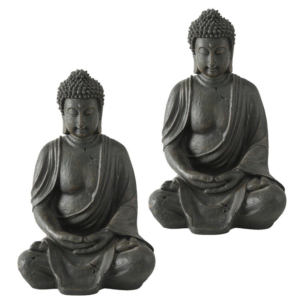 etc-shop Buddhafigur, 2er Set Figuren Deko Asia Buddha Wohn Kunstharz Zimmer