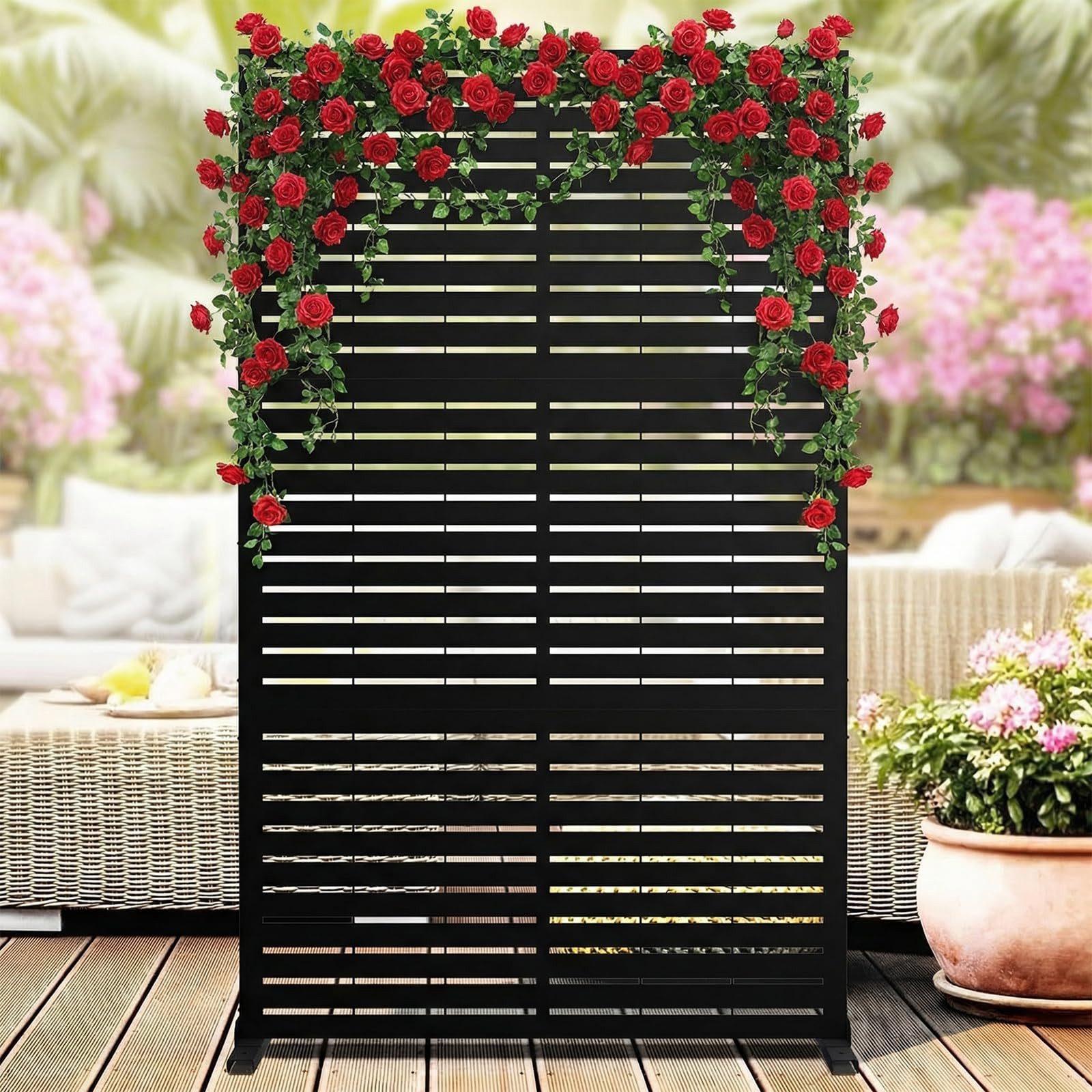 GarveeMore Paravent Garten Privatsphäre Bildschirm mit Ständer 198x122cm Metallteiler
