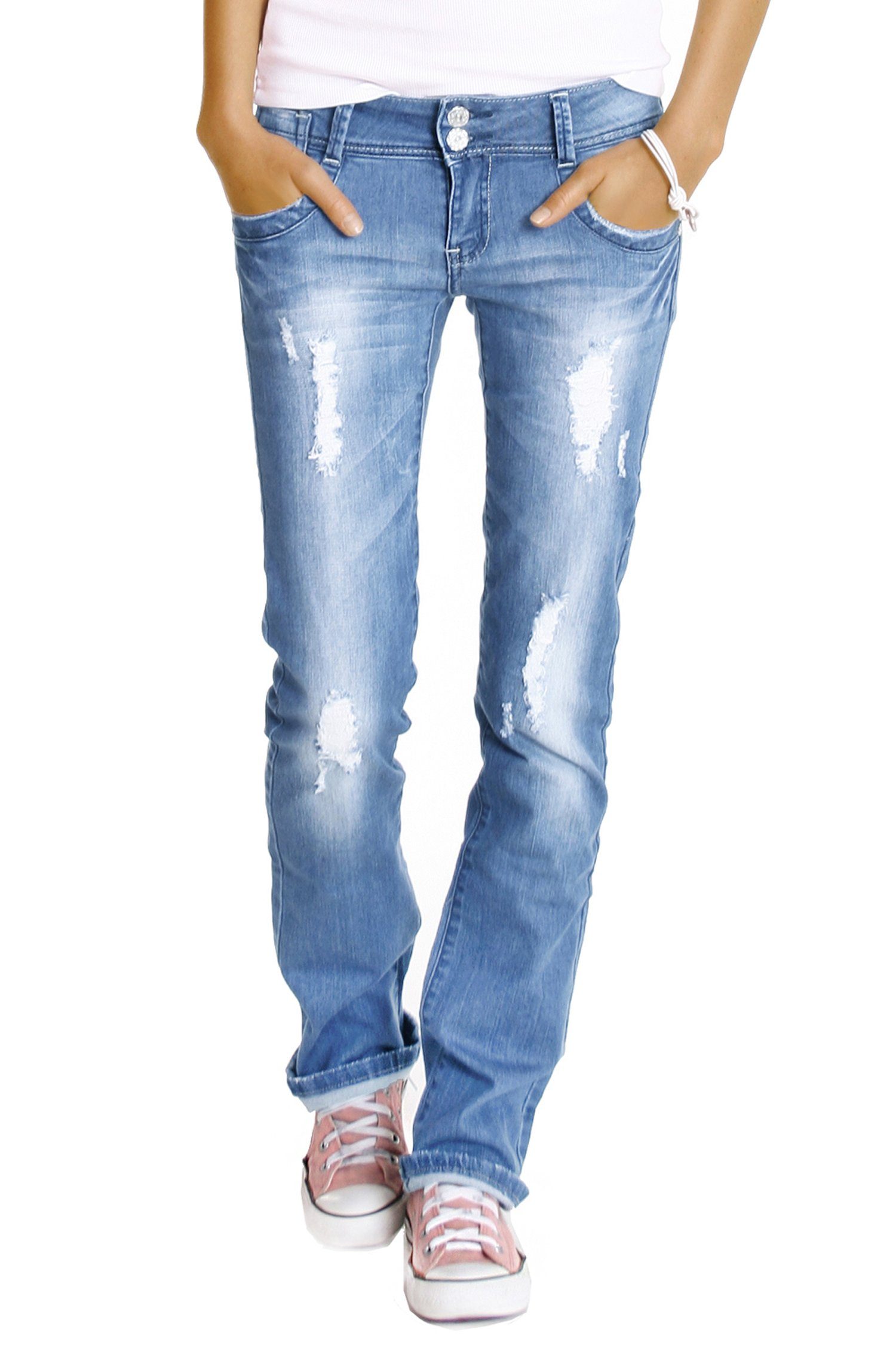 be styled Bootcut-Jeans Hüftjeans destroyed Bootcut Jeans Hose zerrissen gerades bein - j28x mit Stretch-Anteil