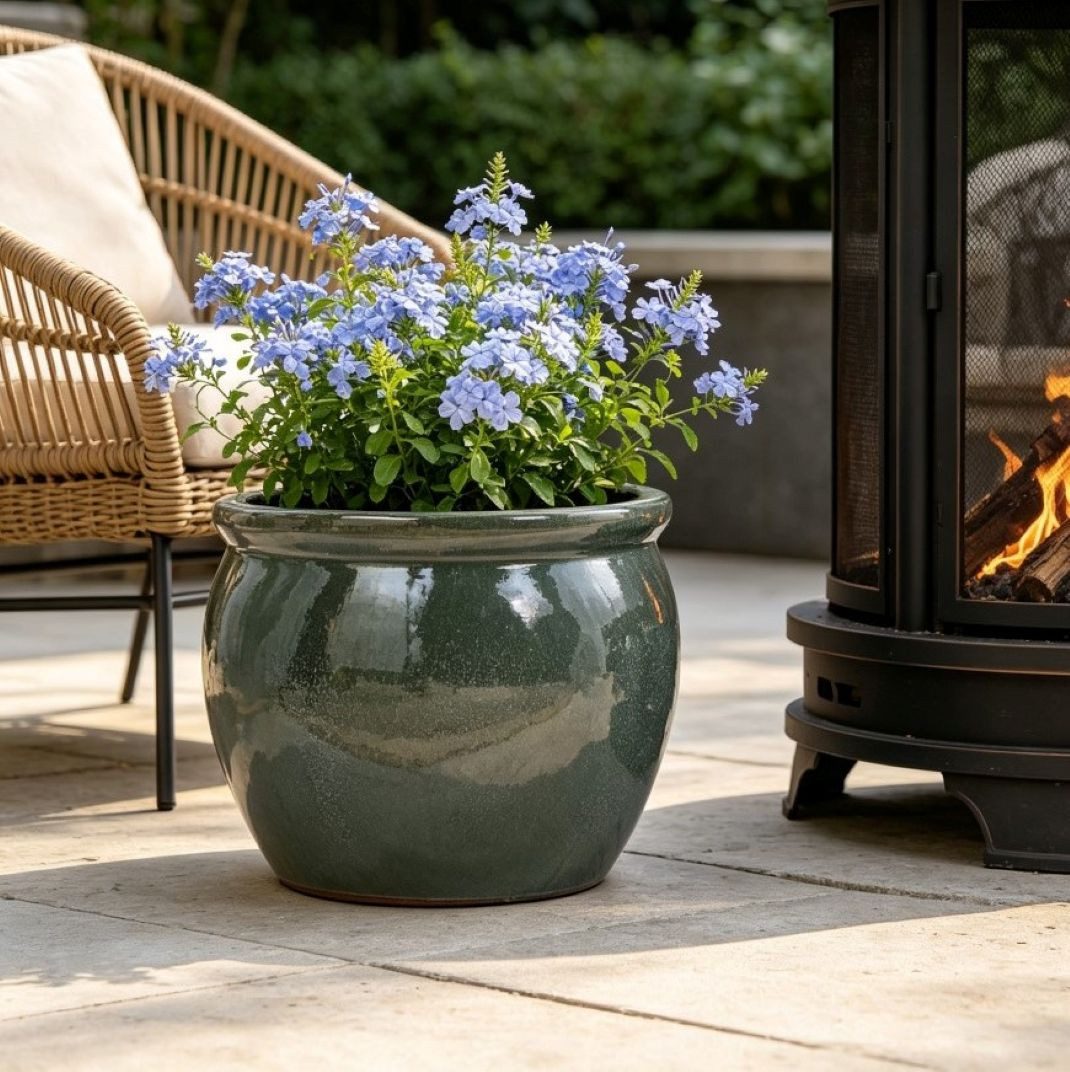 Rolipo Blumentopf Pflanztopf Keramiktopf mit Ablaufloch 37 cm rund frostsicher, für Wohnzimmer / Balkon / Terrasse, Gartendekoration handgemacht
