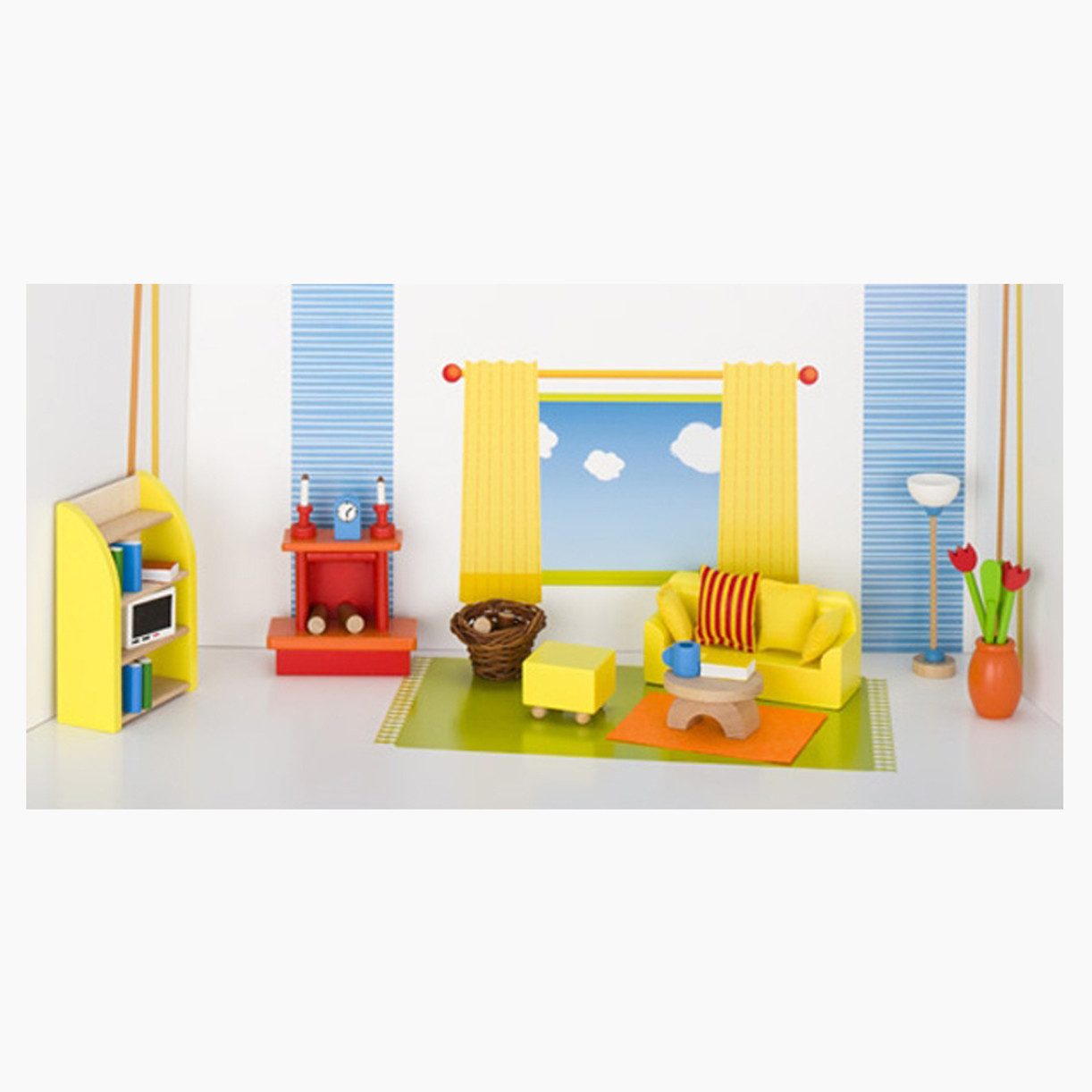 goki Puppenhaus Wohnzimmer, (packung, 24-tlg., spar set), Moderne Puppenmöb günstig online kaufen