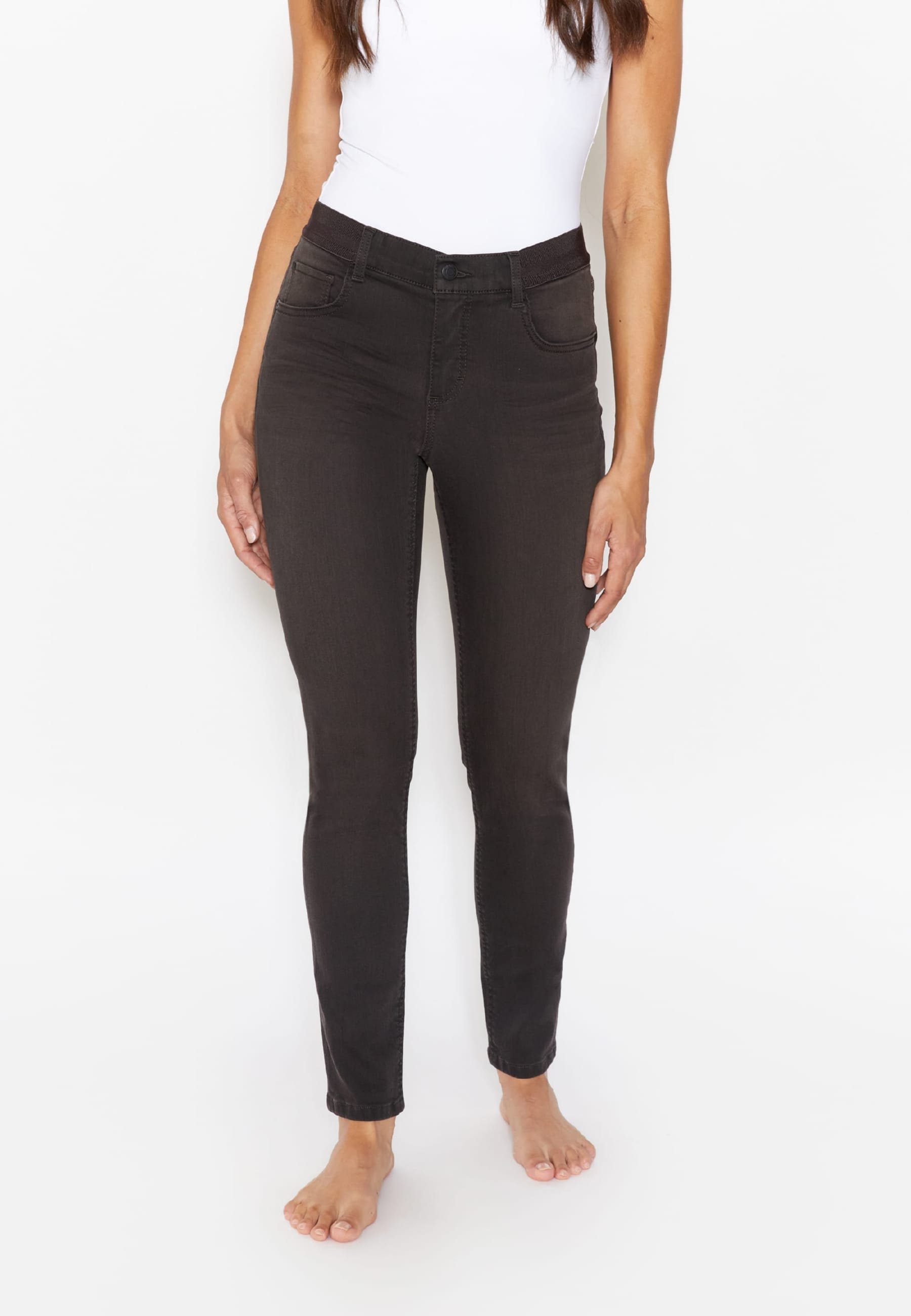 Slim-fit-Jeans ANGELS Label-Applikationen mit Size dunkelbraun Jeans One Stretch-bund Mit