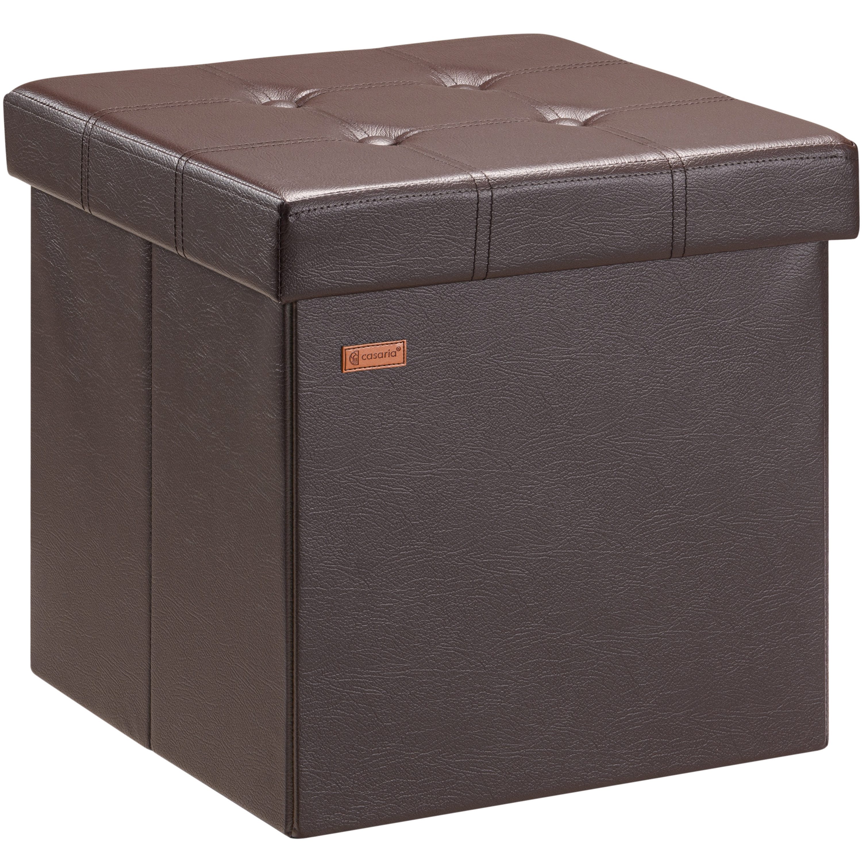 Casaria Sitzhocker, mit Stauraum Braun Faltbar Deckel Kunstleder Gepolstert 38x38x38cm