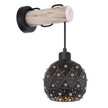 Globo LED Gartenstrahler, Leuchtmittel nicht inklusive, Wandlampe Wandleuchten Wohnraumleuchte Holz mit Kristallschirm in