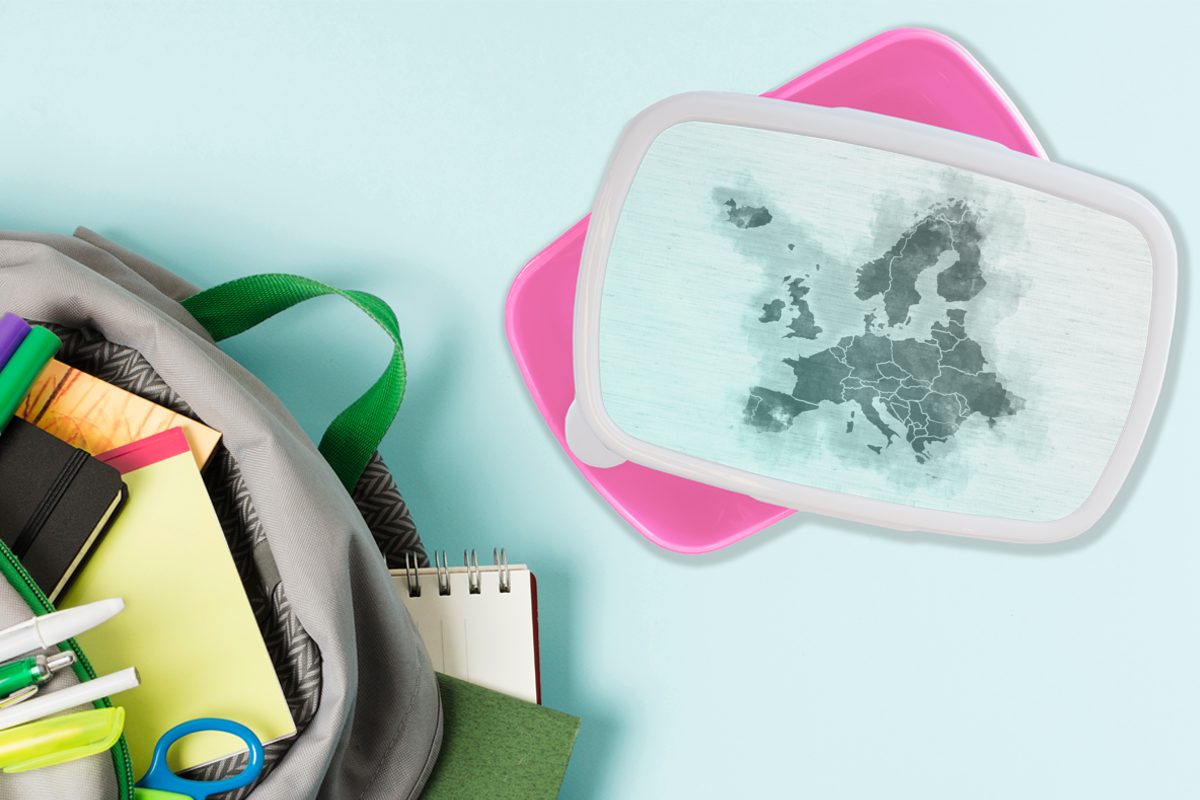 Kunststoff, Europa für Grün, - Kinder, Kunststoff Karte MuchoWow Erwachsene, - (2-tlg), Lunchbox Brotbox Brotdose rosa Snackbox, Mädchen,