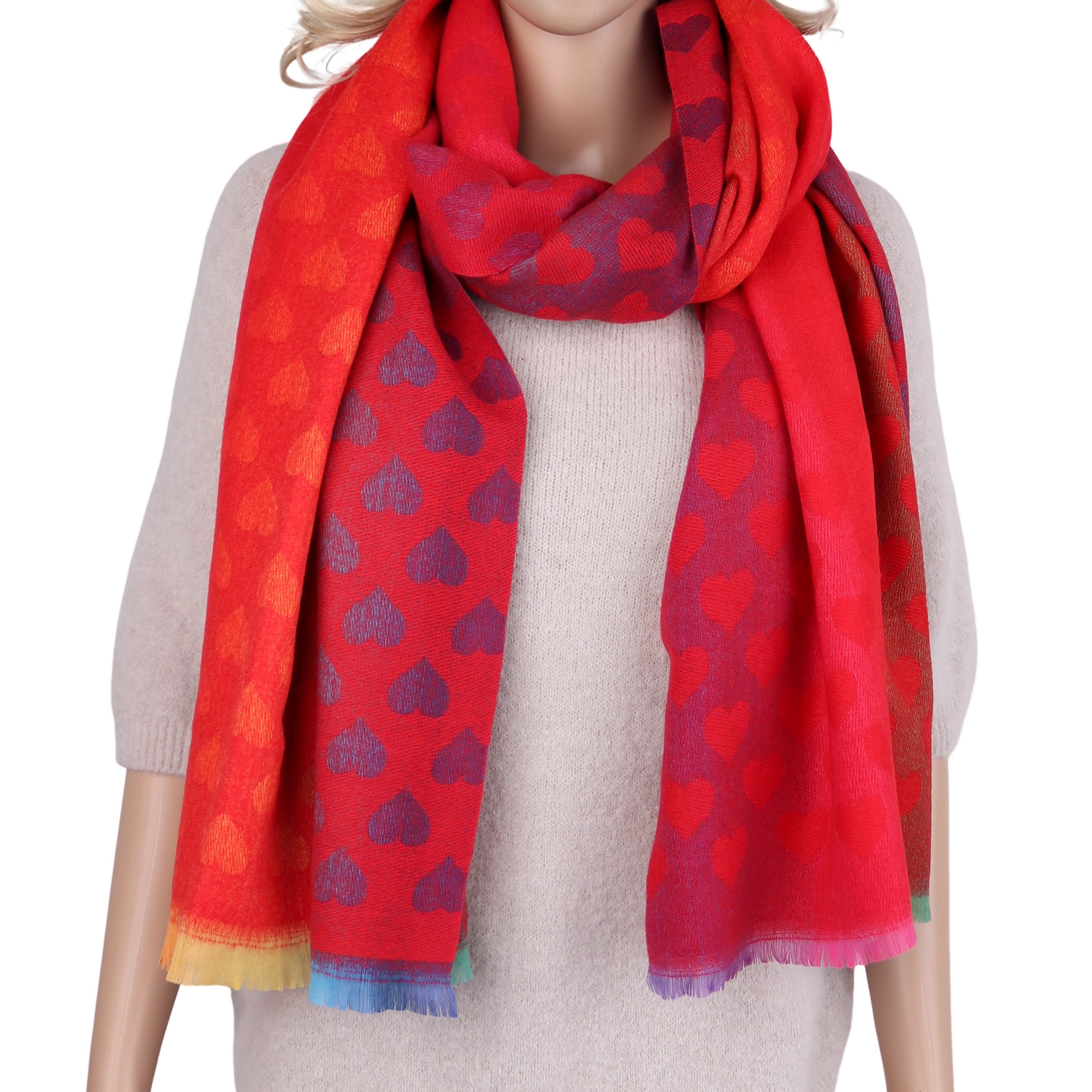 MIRROSI Modeschal weicher und warmer Schal Herzen Muster, 65x185cm, (Herzen Muster ; ca. 260 Gramm; Neue Kollektion Herbst/Winter 2025), Damen Halstuch ideal für Herbst und Winter