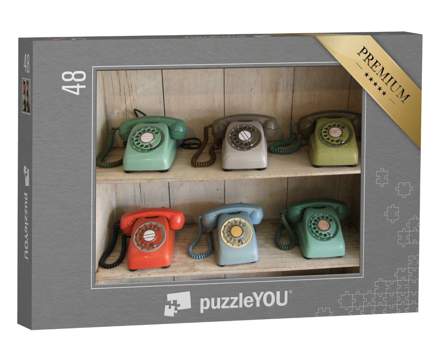 puzzleYOU Puzzle Eine Sammlung von Vintage-Telefonen, 48 Puzzleteile, puzzleYOU-Kollektionen Nostalgie, Historische Bilder