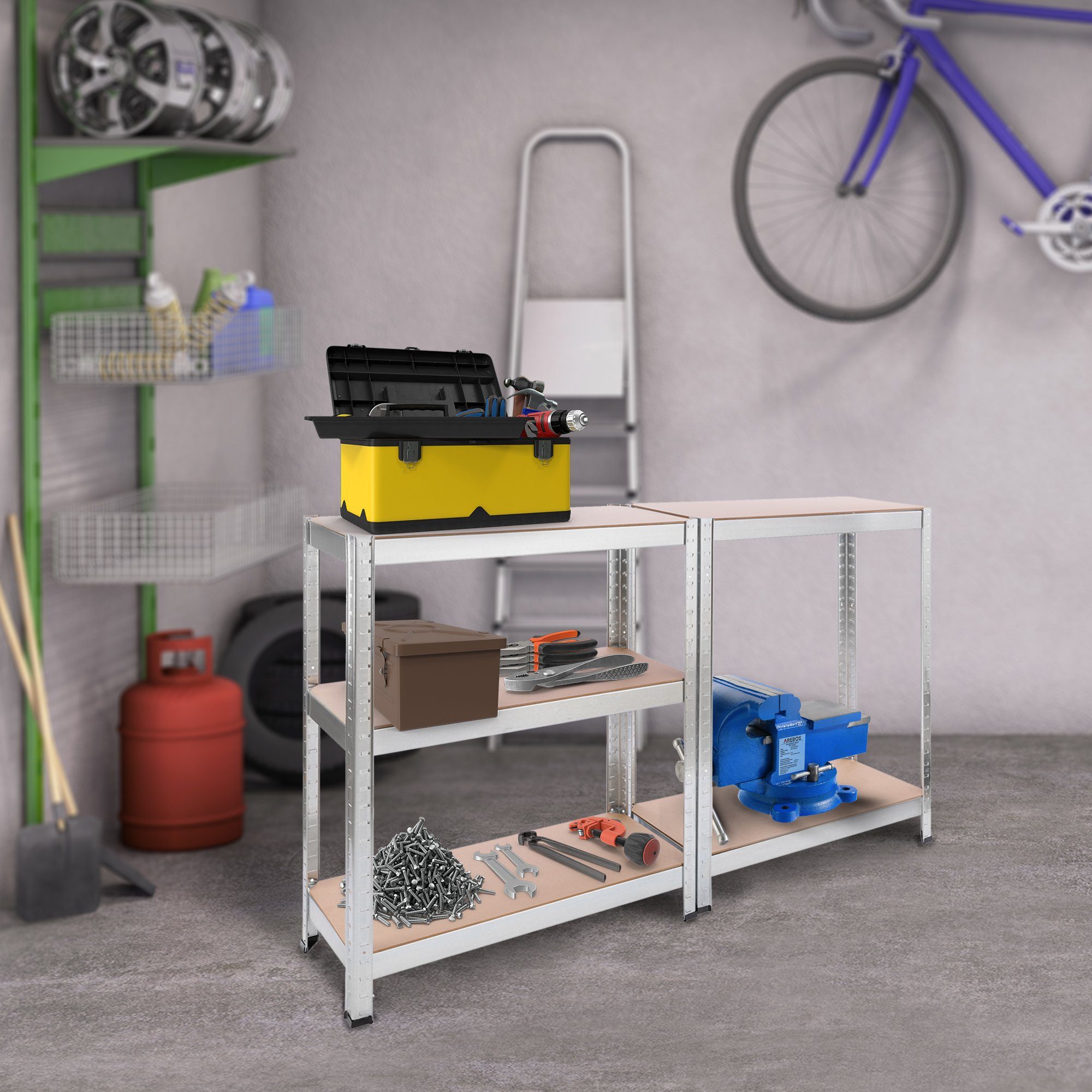 Arebos Schwerlastregal 180x75x30 cm, 350 kg Traglast, Steckregal, Lagerregal, Set 2-tlg., Flexibel einsetzbar: für Werkstatt, Garage, Keller oder Lager – Bild 3 von 5