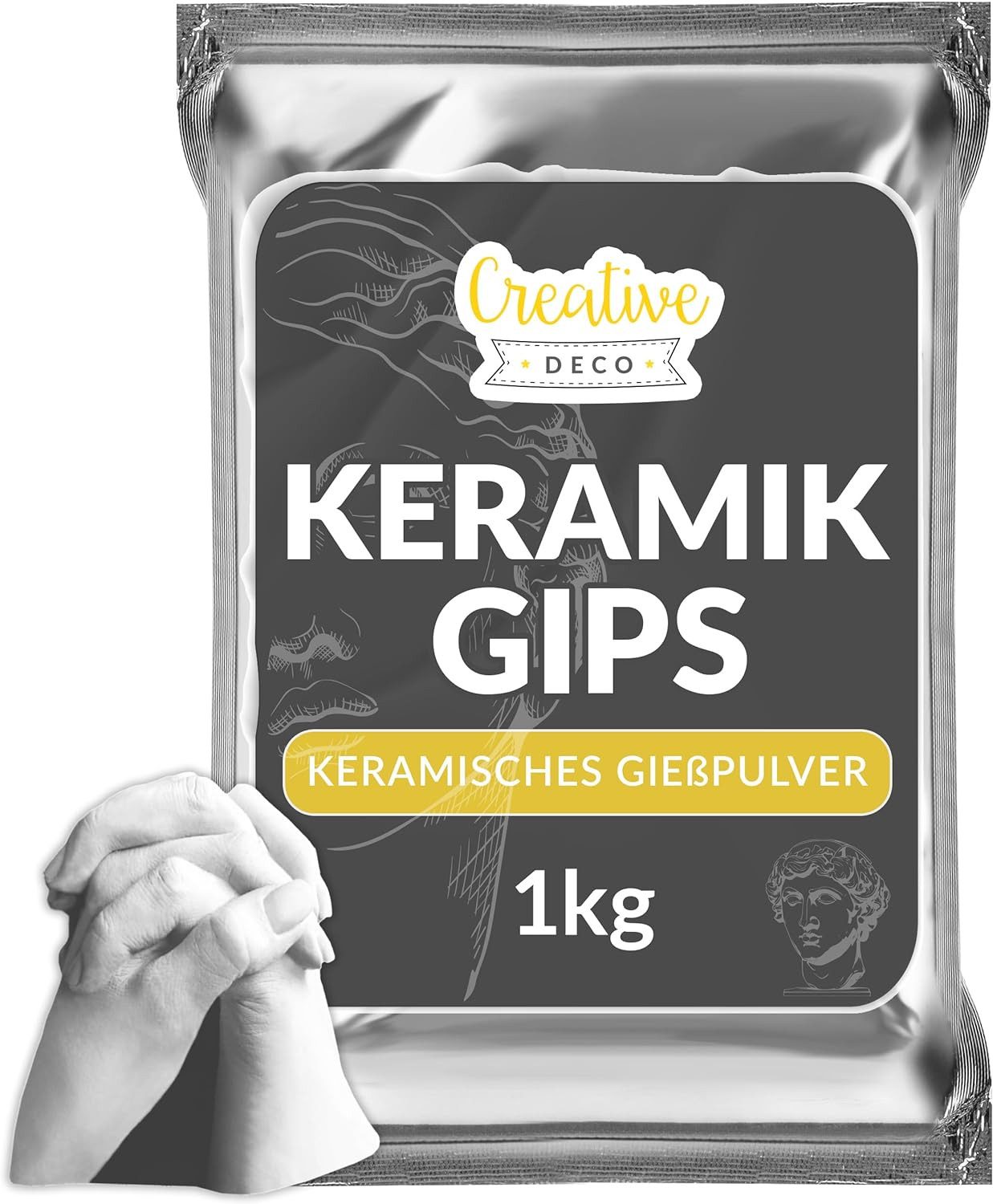 Creative Deco Modelliermasse Gießpulver weiß Keramik Gießmasse, Reliefgießpulver Modelliergips, Zum Modellieren