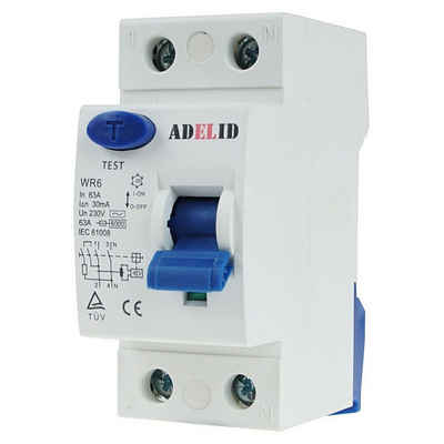 ADELID Schalter, Fehlerstromschutzschalter FI-Schalter RCD 2-polig 16A 30mA