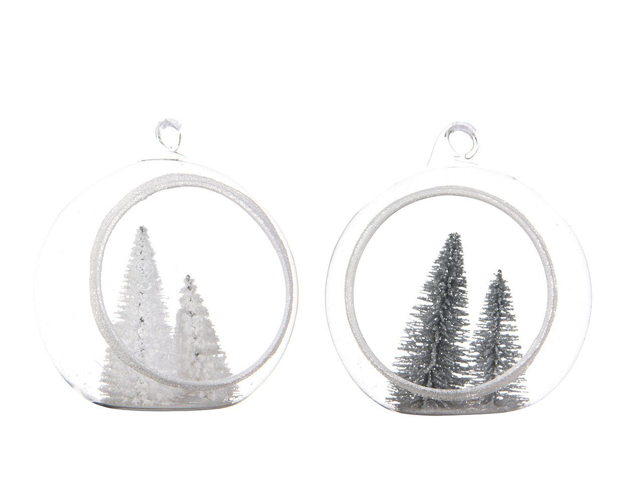 Kaemingk Weihnachtsbaumkugel, Weihnachtskugeln Glas mit Tannen 8cm klar transparent, 1 Stück sort.